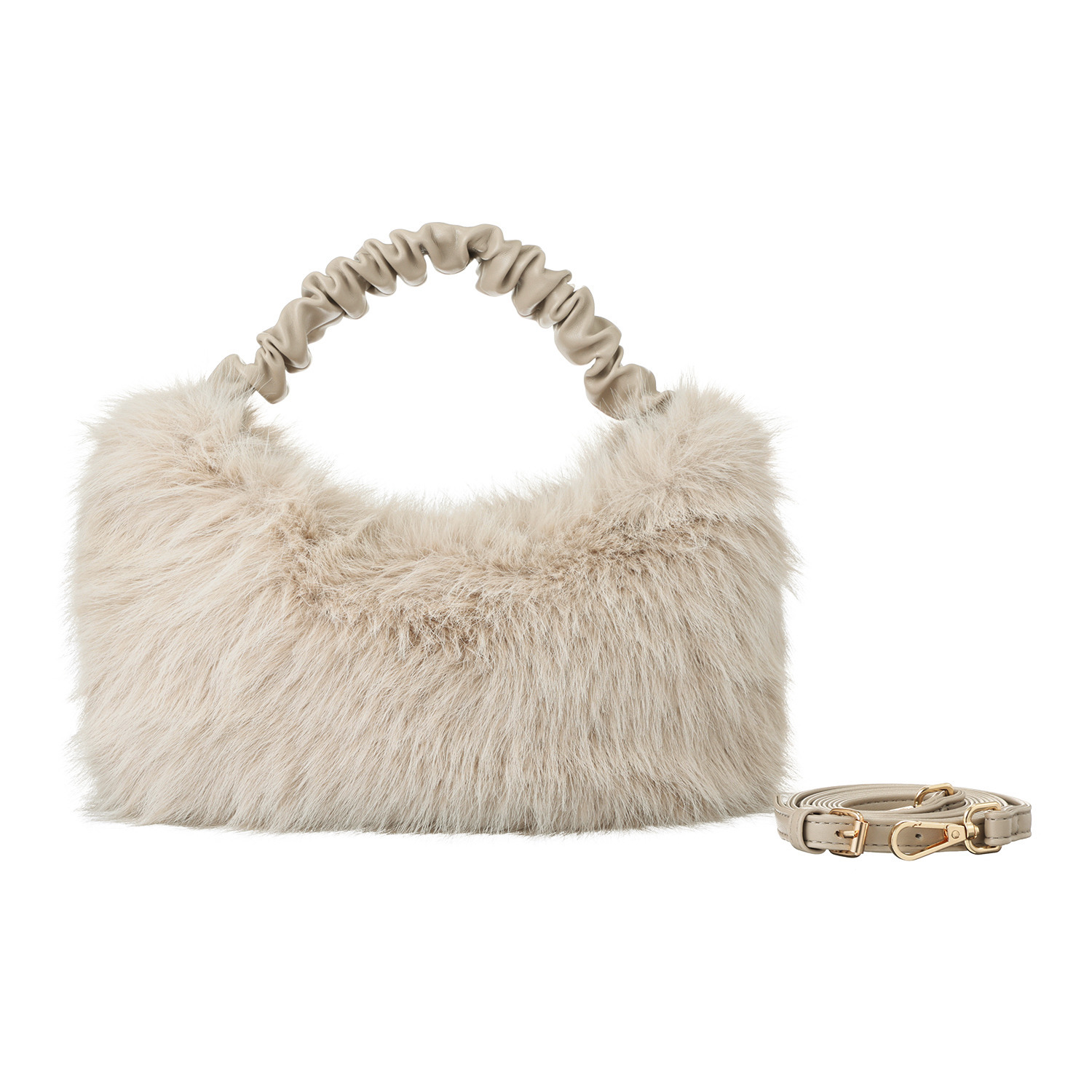 ラルジュ くしゅくしゅハンドル フェイクファー ２ウェイショルダーバッグ