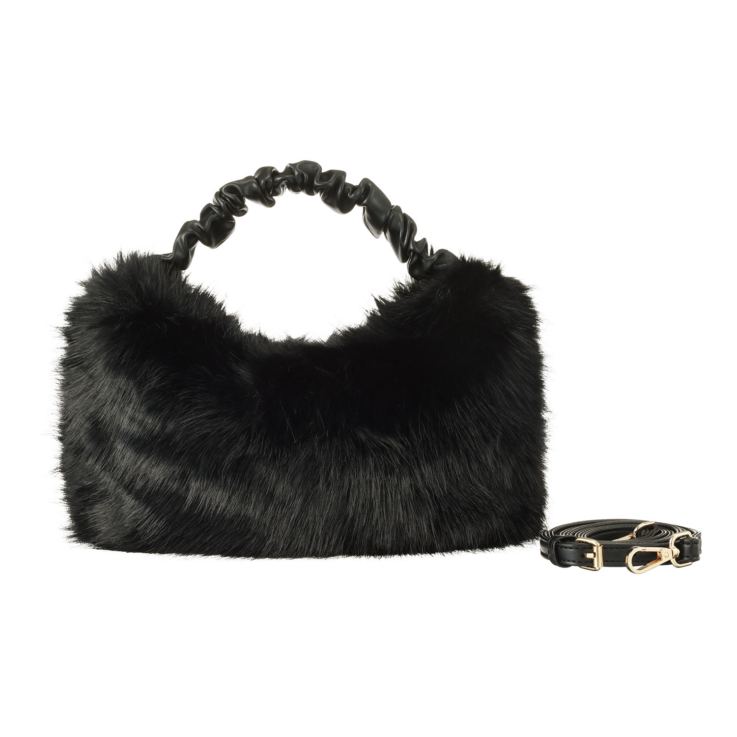 ラルジュ くしゅくしゅハンドル フェイクファー ２ウェイショルダーバッグ