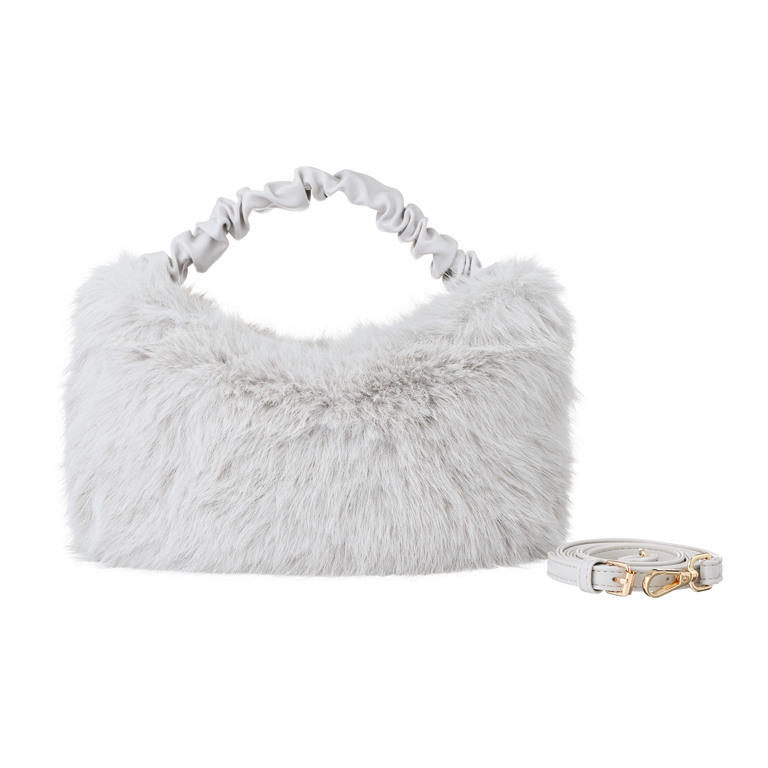 ラルジュ くしゅくしゅハンドル フェイクファー ２ウェイショルダーバッグ