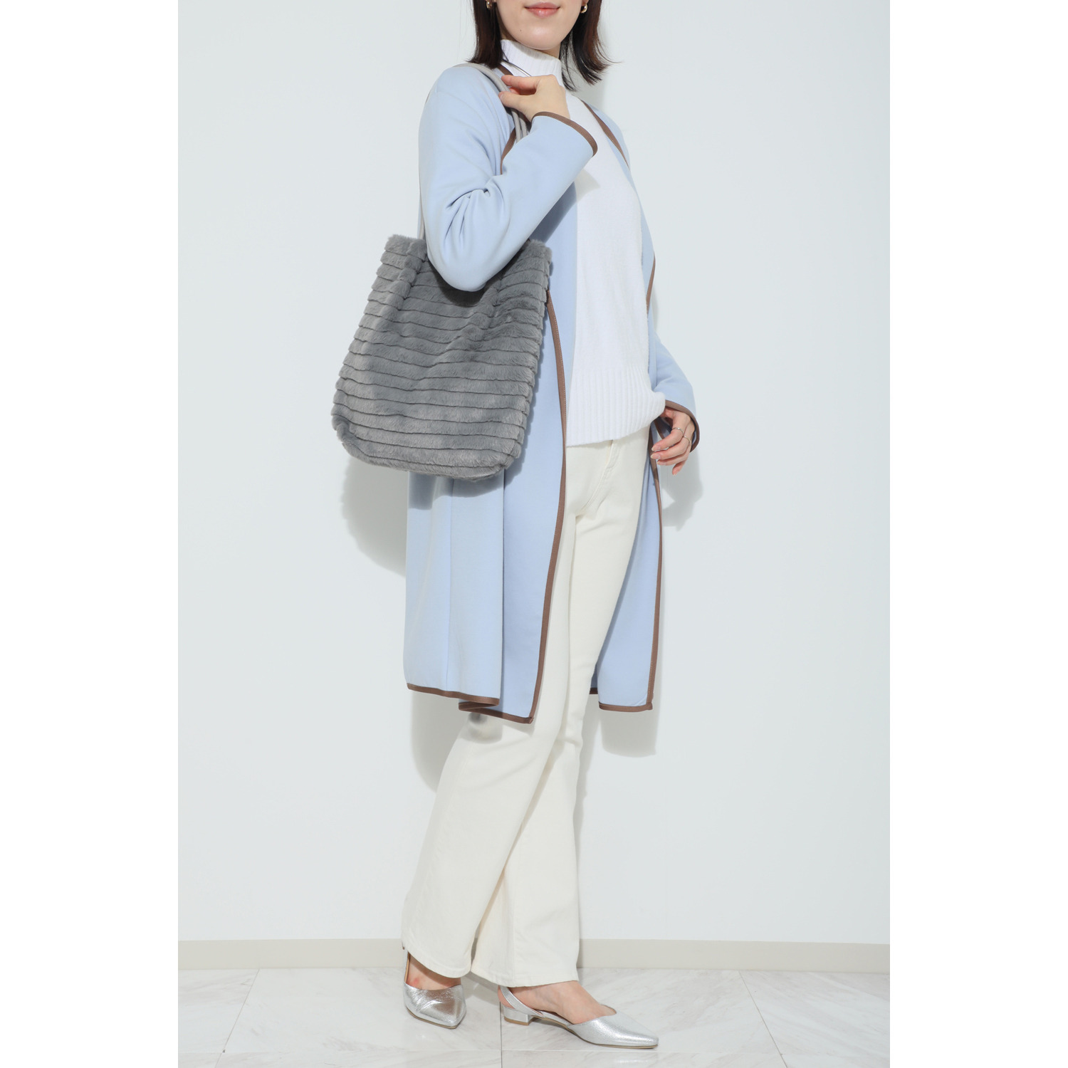 ラルジュ フェイクファートリミング トートバッグ