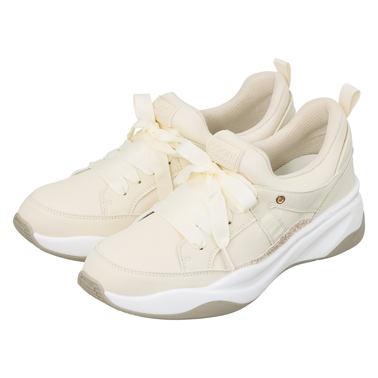 ハッシュドコーデ リボンレースアクセント ヒールアップ ラメスリッポン