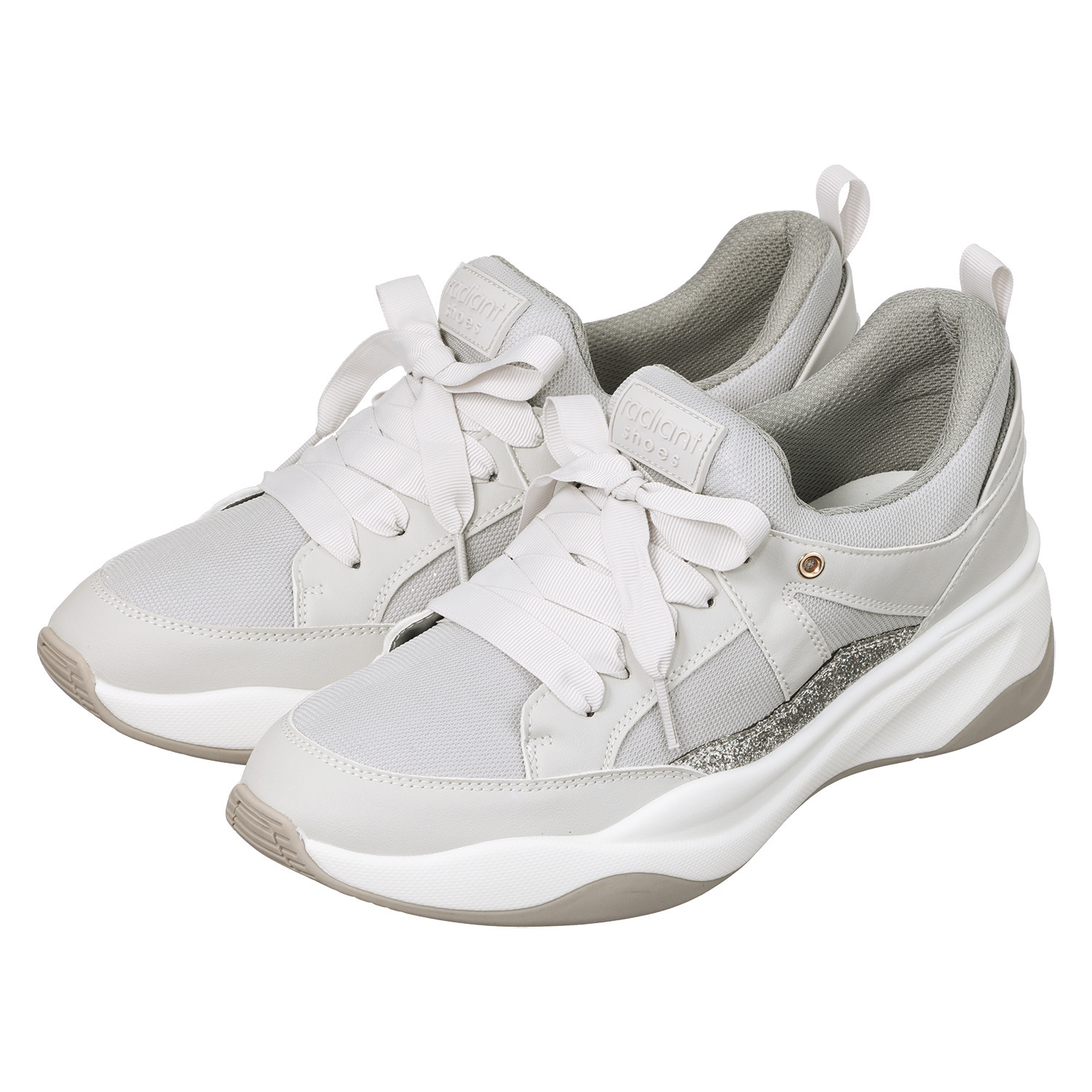 ハッシュドコーデ リボンレースアクセント ヒールアップ ラメスリッポン