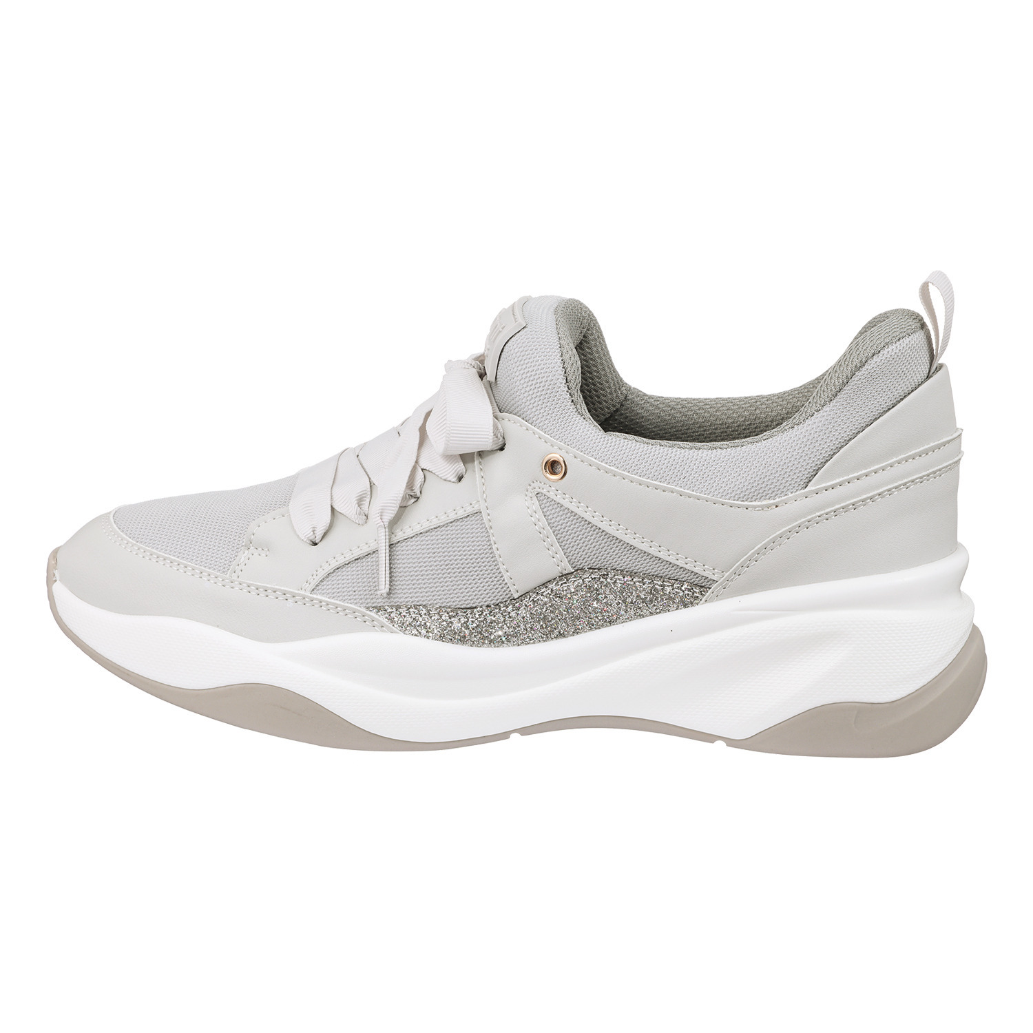 ハッシュドコーデ リボンレースアクセント ヒールアップ ラメスリッポン