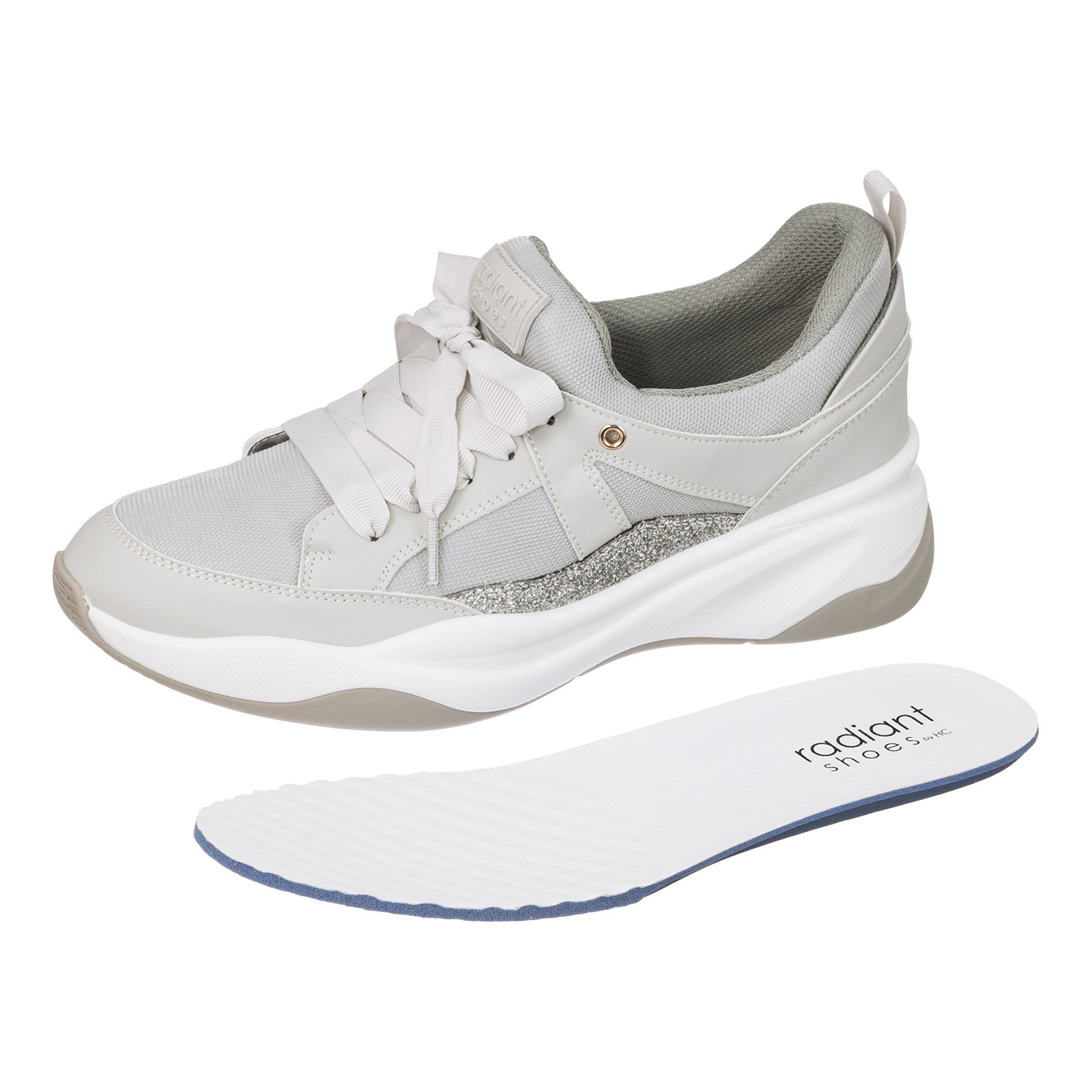 ハッシュドコーデ リボンレースアクセント ヒールアップ ラメスリッポン