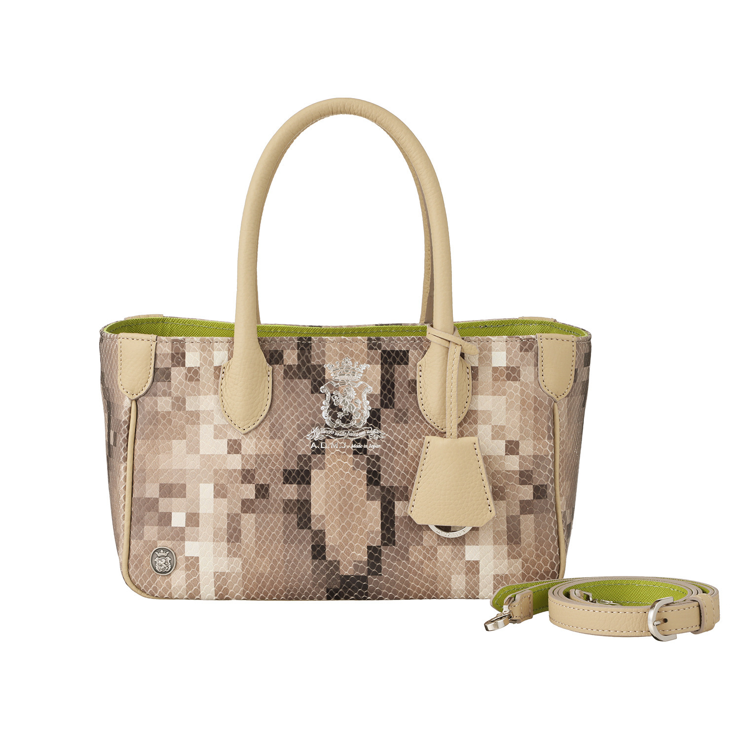 エーディーエムジェイ イタリアンレザー パイソン型押し ２ウェイミニトートバッグ