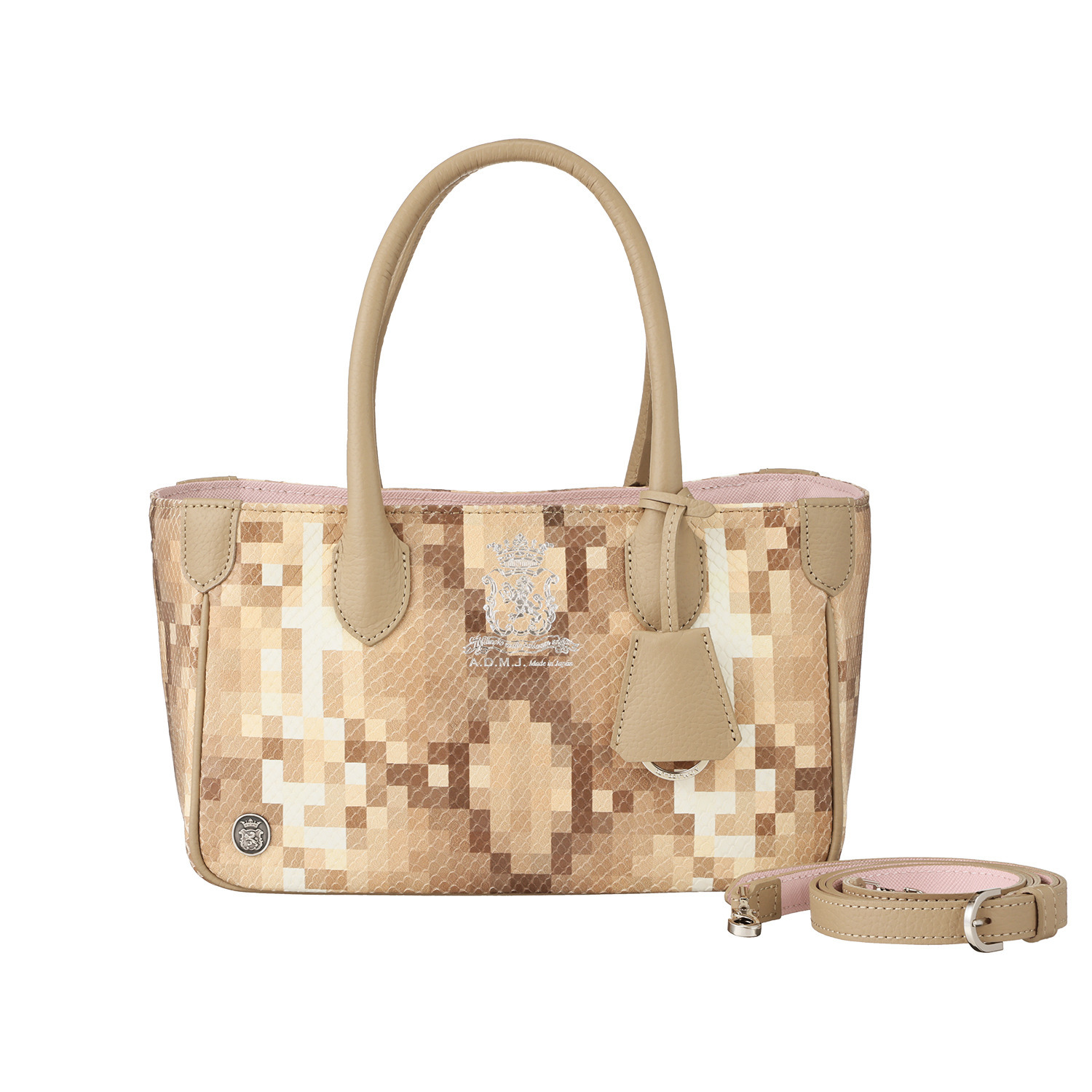 エーディーエムジェイ イタリアンレザー パイソン型押し ２ウェイミニトートバッグ