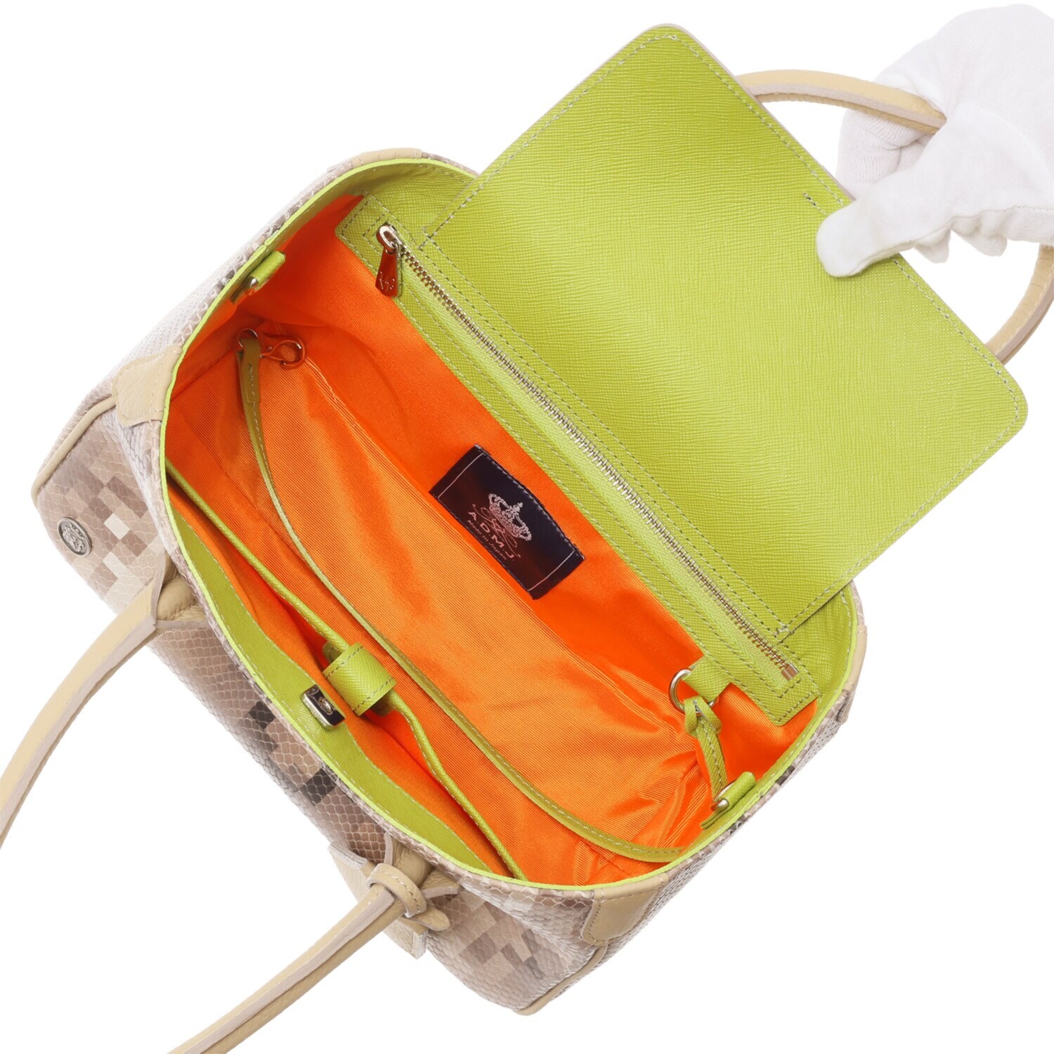 エーディーエムジェイ イタリアンレザー パイソン型押し ２ウェイミニトートバッグ