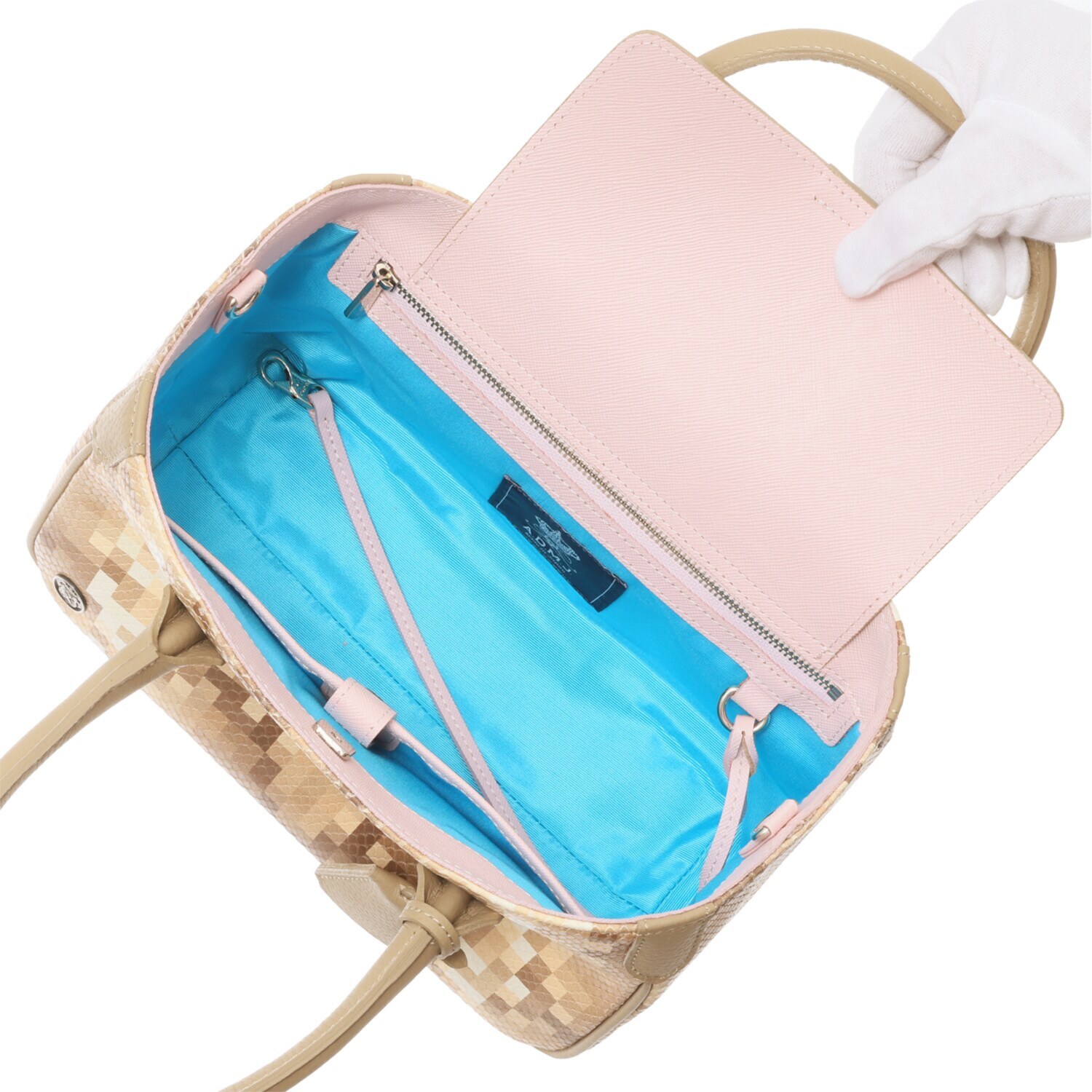 エーディーエムジェイ イタリアンレザー パイソン型押し ２ウェイミニトートバッグ