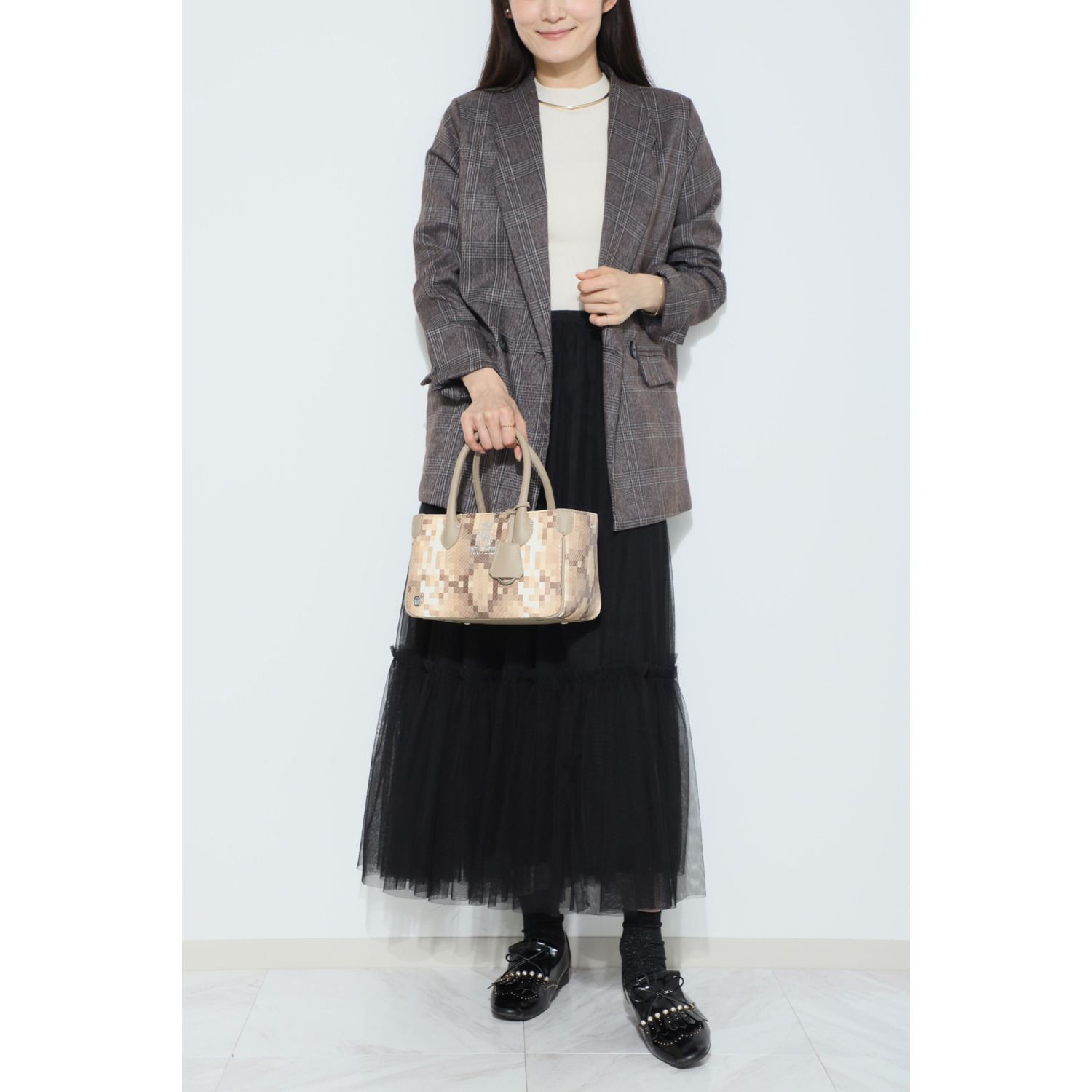 エーディーエムジェイ イタリアンレザー パイソン型押し ２ウェイミニトートバッグ