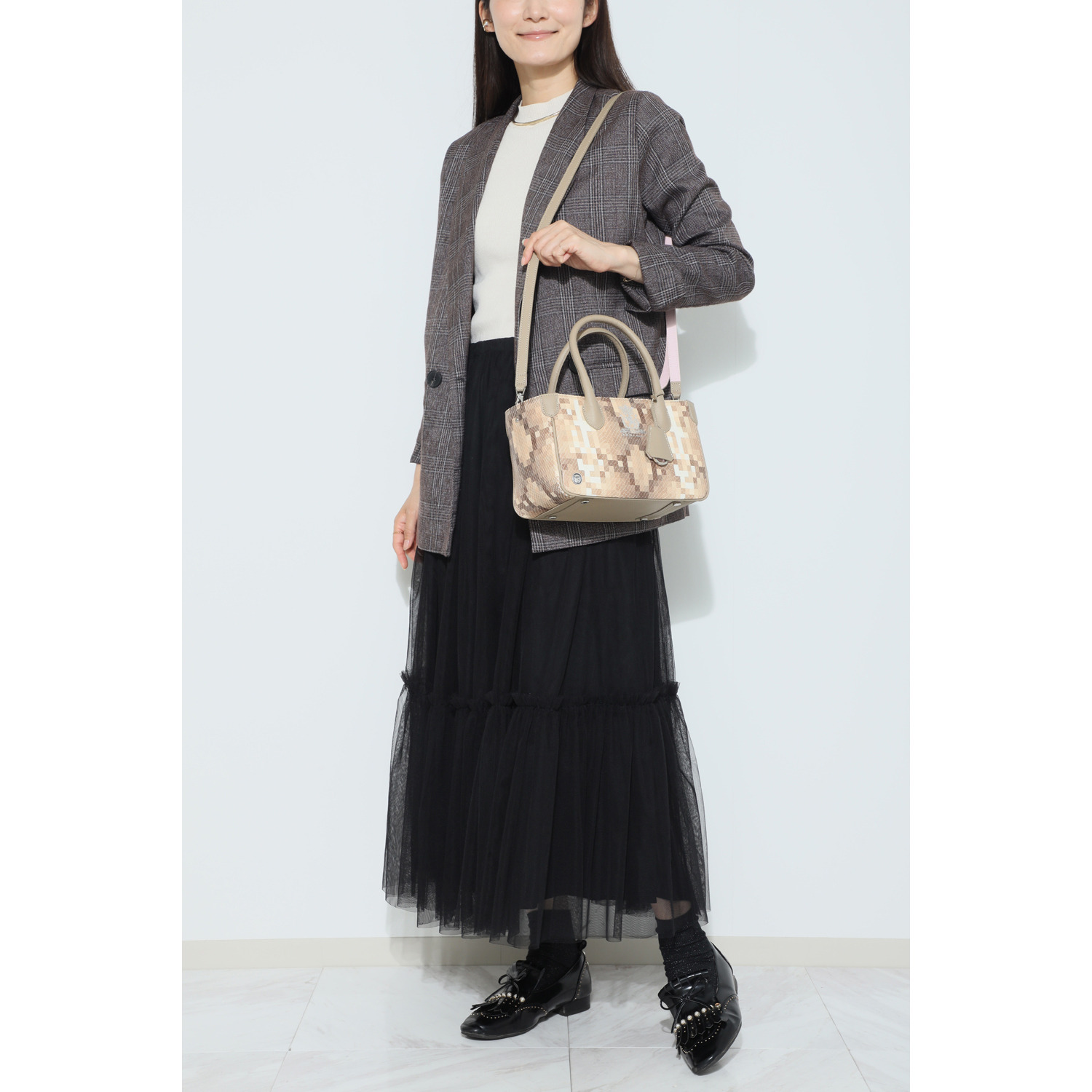 エーディーエムジェイ イタリアンレザー パイソン型押し ２ウェイミニトートバッグ