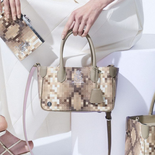 エーディーエムジェイ　イタリアンレザー　パイソン型押し　２ウェイミニトートバッグ