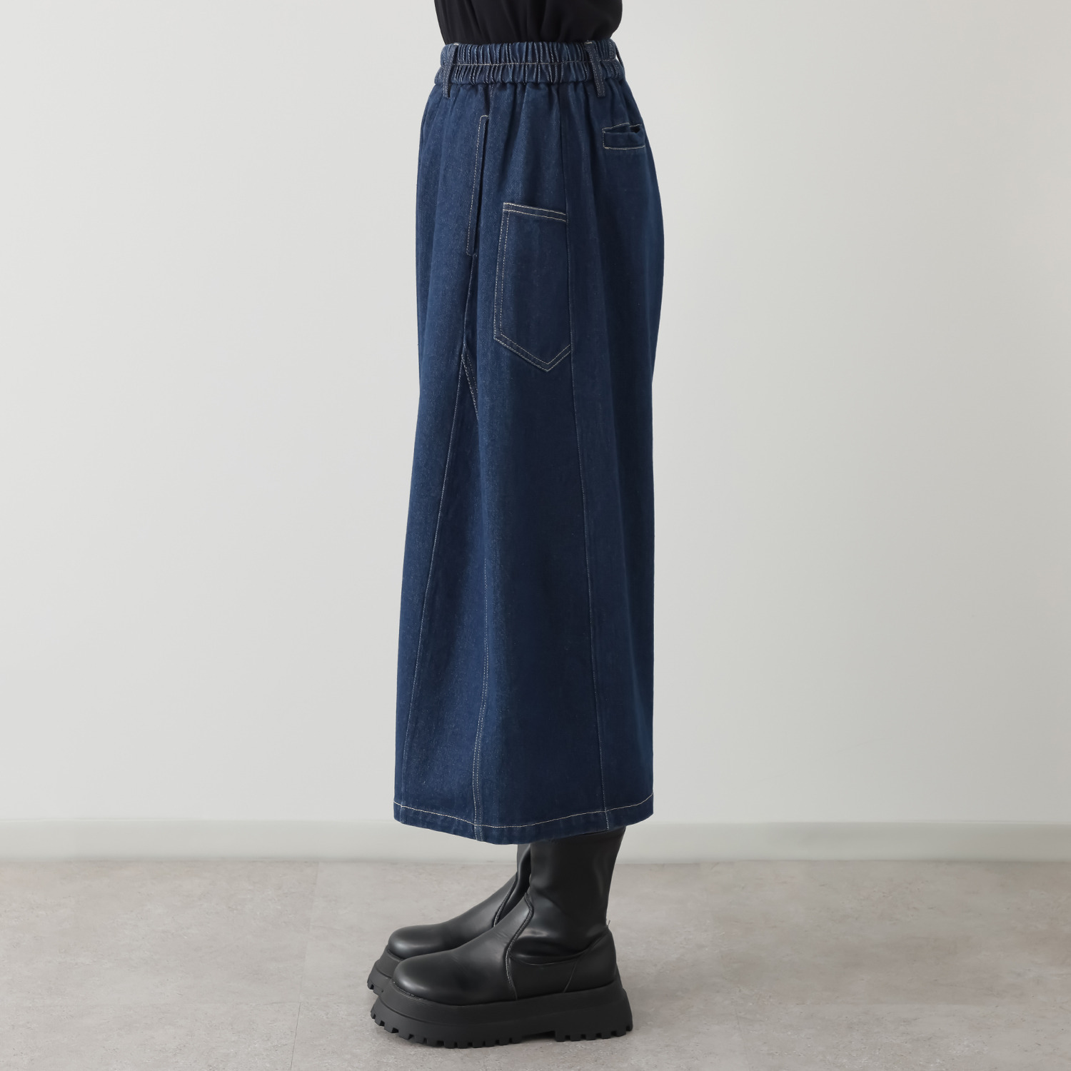 ベルデニム ウォッシュ加工入り ワイドシルエット デニム素材デザインパンツ