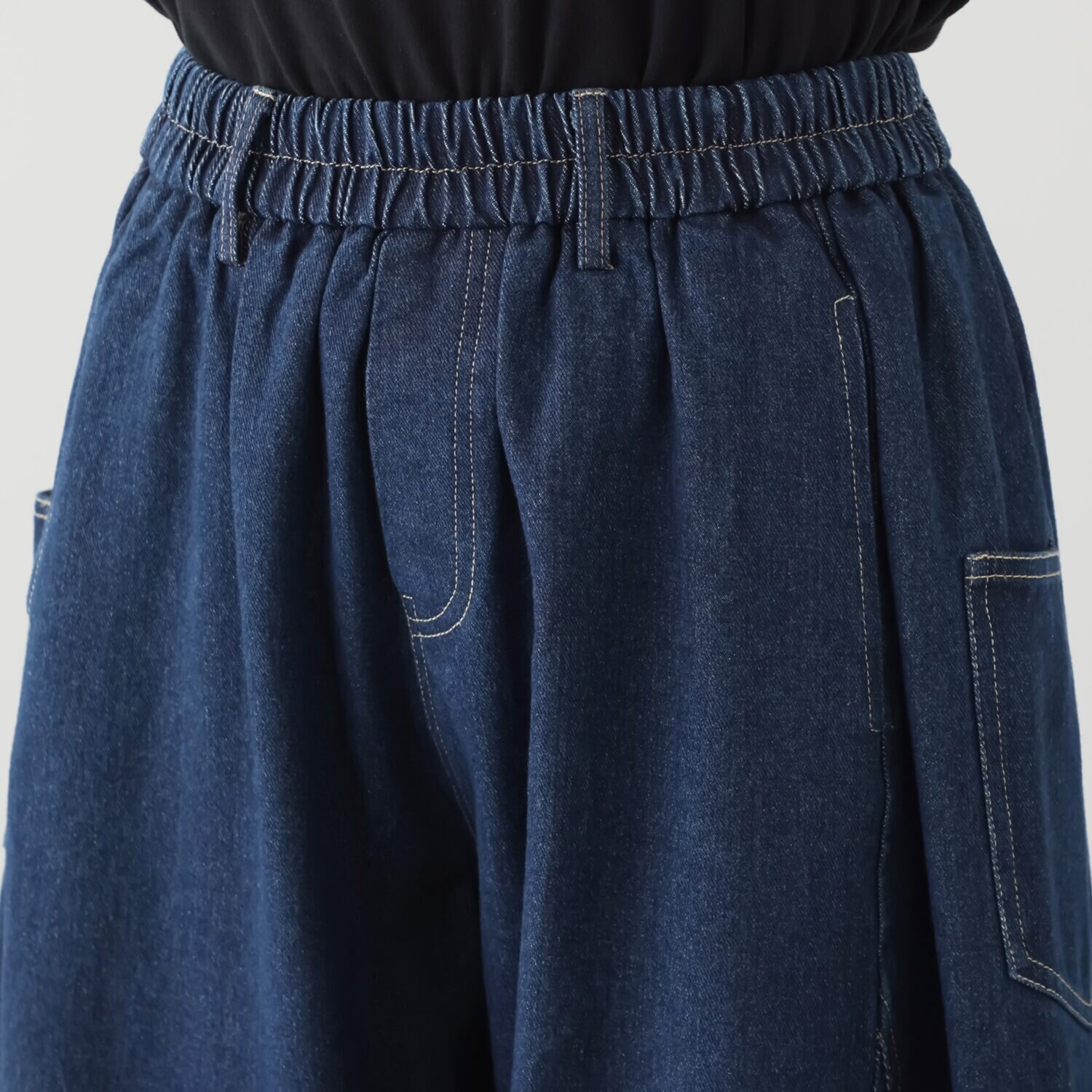 ベルデニム ウォッシュ加工入り ワイドシルエット デニム素材デザインパンツ