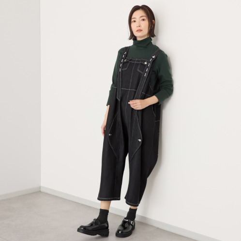 ベルデニム　ウォッシュ加工入り　デニム素材　デザインオーバーオール