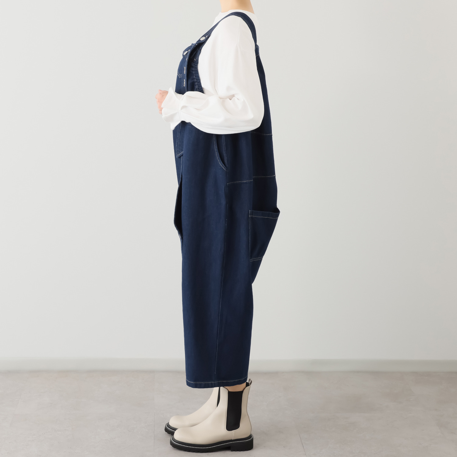 ベルデニム ウォッシュ加工入り デニム素材 デザインオーバーオール