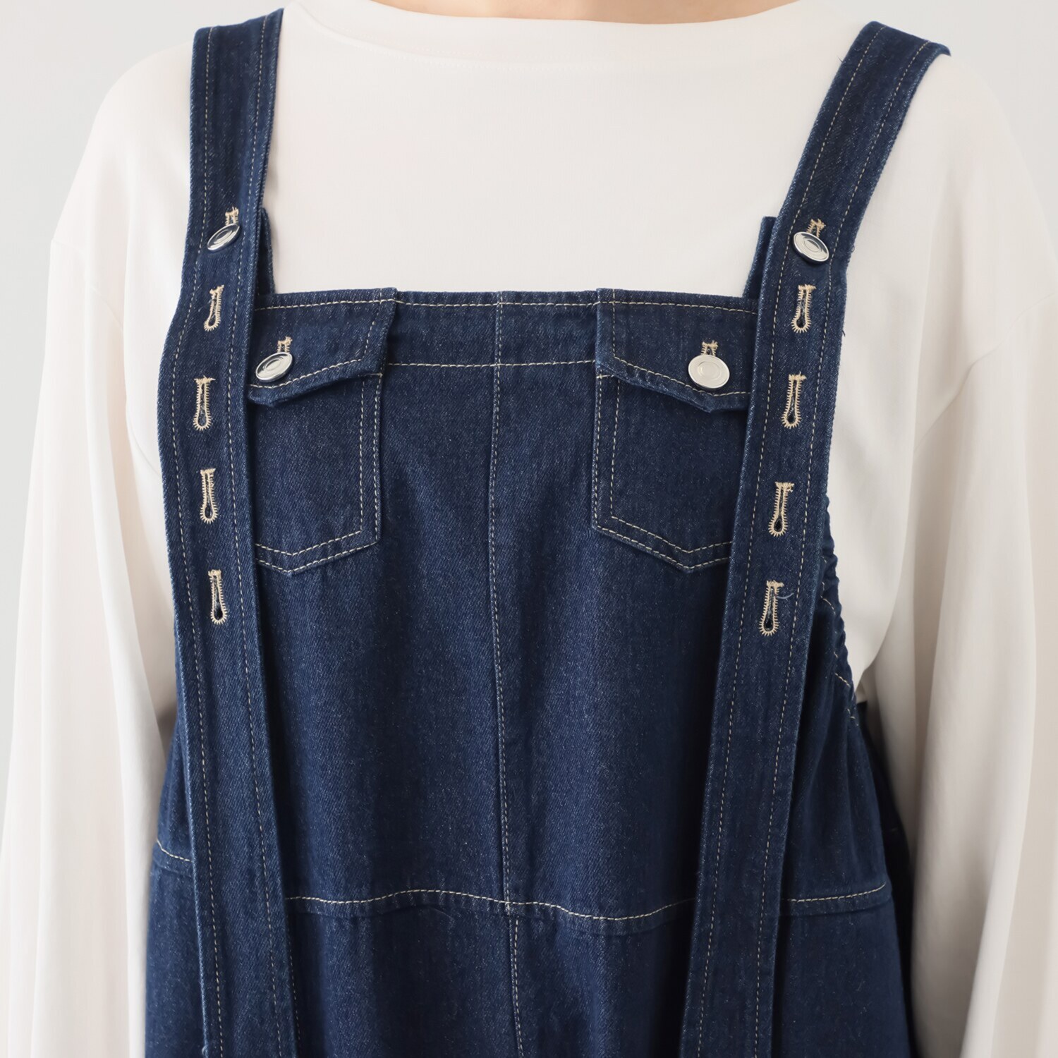 ベルデニム ウォッシュ加工入り デニム素材 デザインオーバーオール