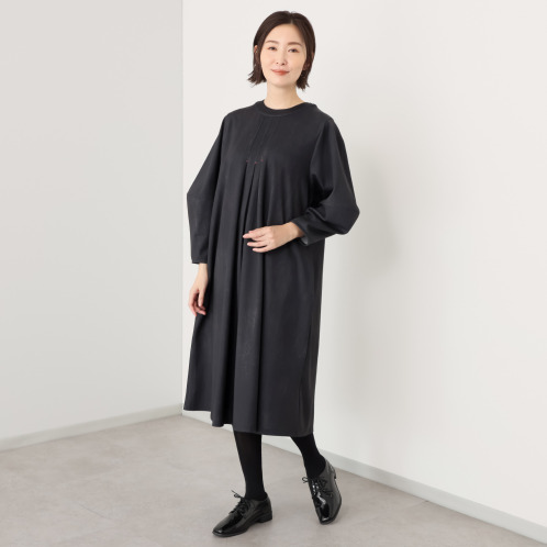 ベルデニム デニム風プリント ストレッチジャージー使用 デザインスリーブ ワンピース ベルデニム デニム風プリント ストレッチジャージー使用 デザインスリーブ ワンピース