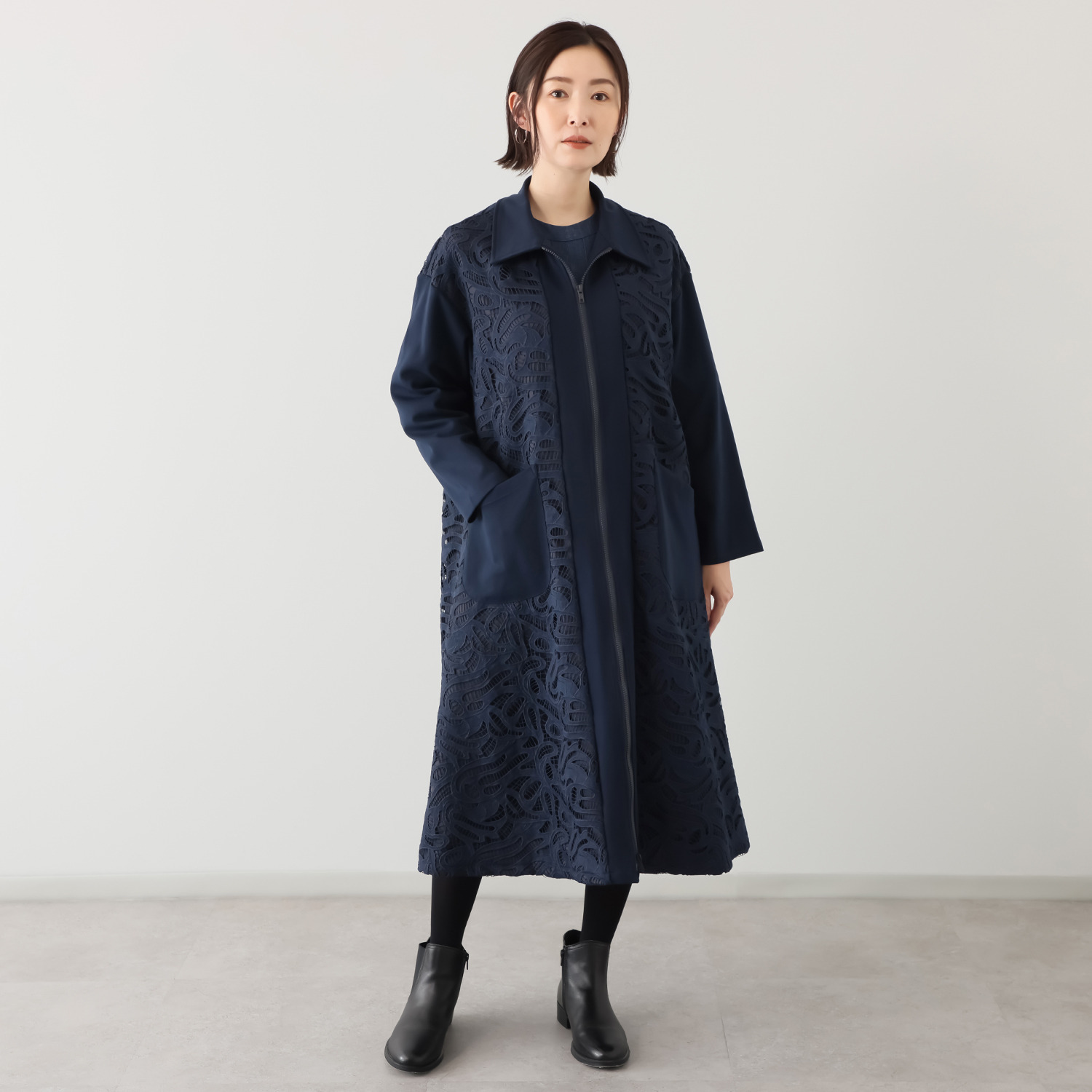 ベルデニム レース切替 オーバーサイズシルエット デザインコート