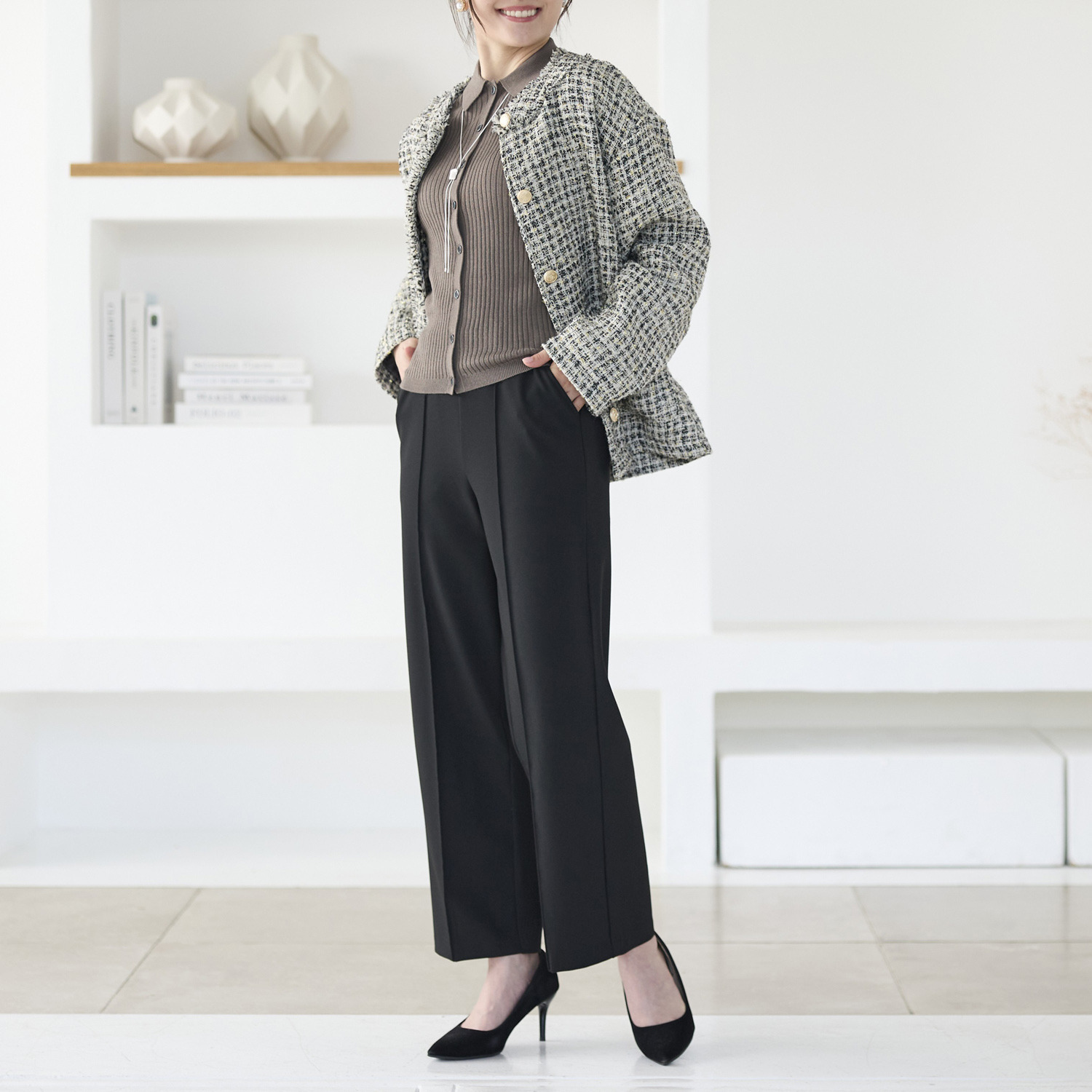 ＴＡＫＵＭＩＢＡ 吸湿発熱 ウーリッチウォーム イージーワイドスラックス ＜股下７０ｃｍ＞