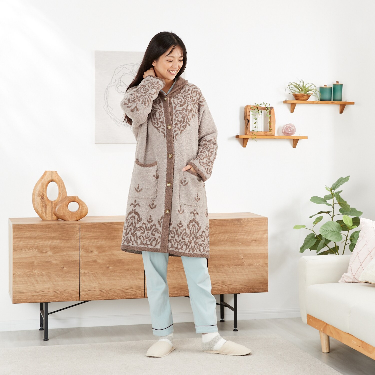 大津毛織 吸湿発熱ホットテックス ふわふわモコモコ ファンシーヤーン 着るブランケット