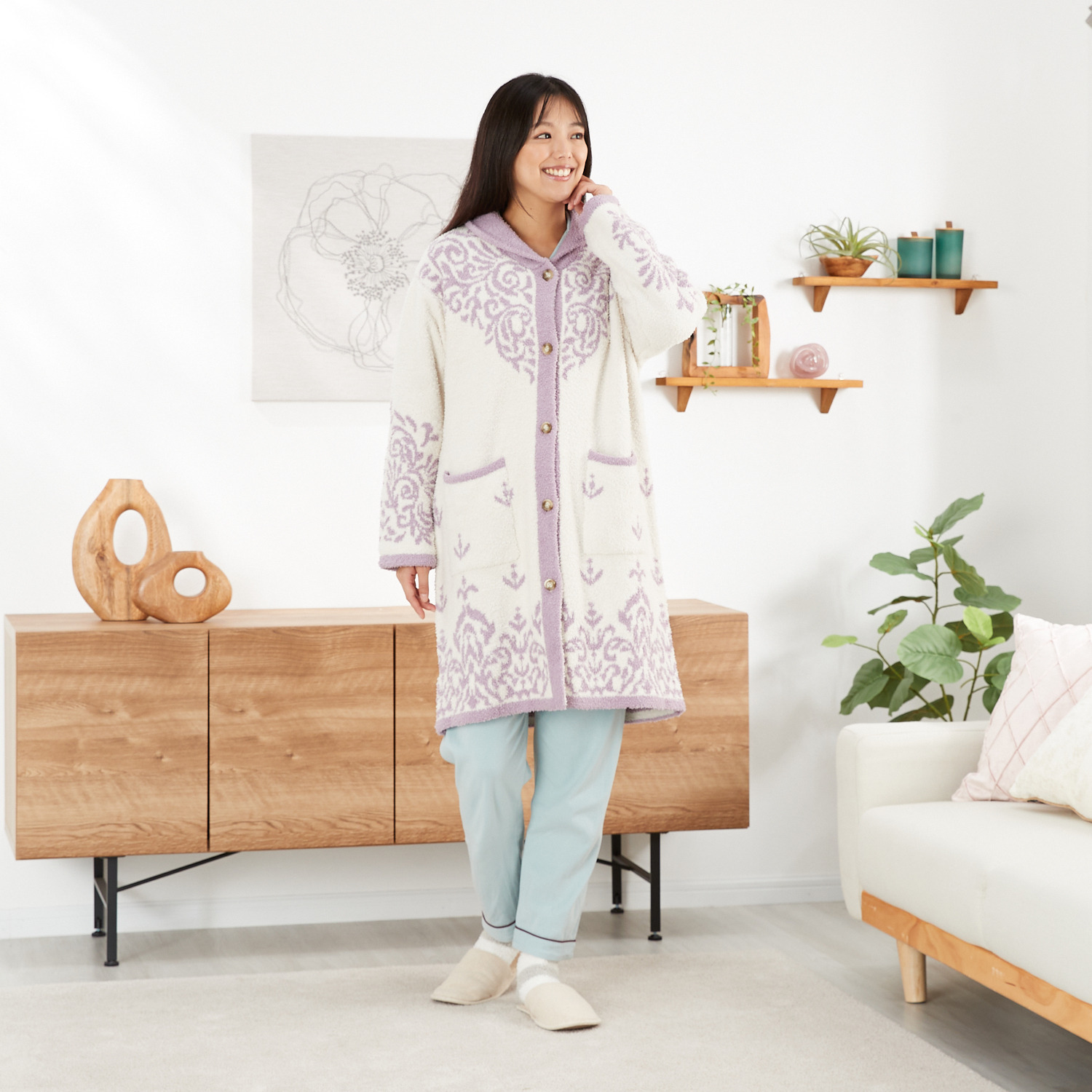 大津毛織 吸湿発熱ホットテックス ふわふわモコモコ ファンシーヤーン 着るブランケット