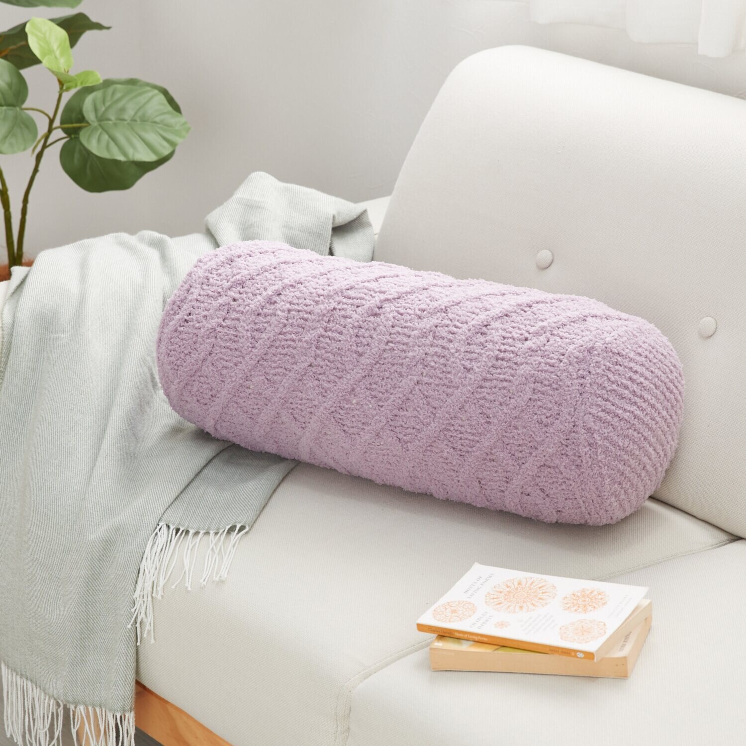 大津毛織 吸湿発熱ホットテックス ふわふわモコモコ ファンシーヤーン ボルスタークッション