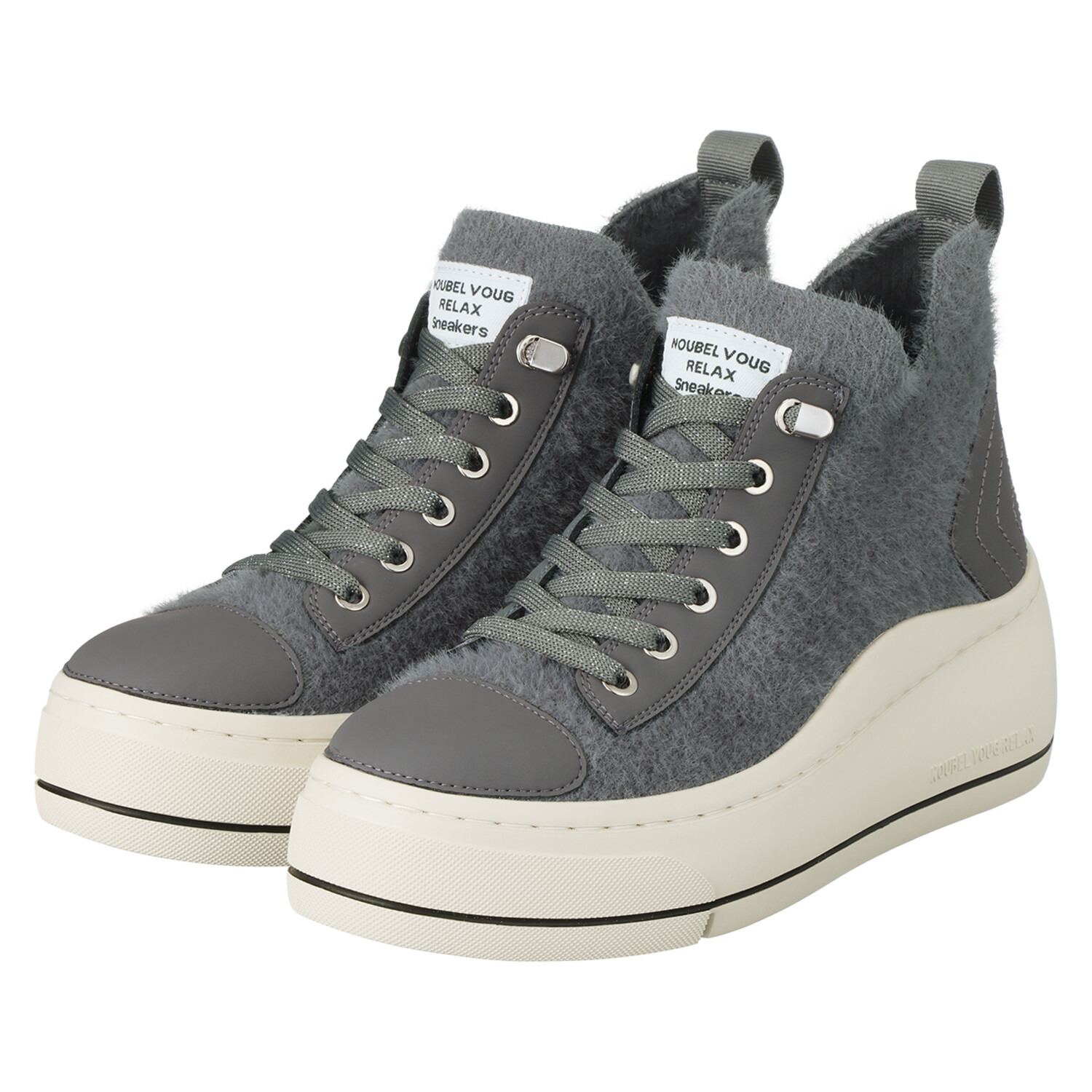 ヌーベルヴォーグ リュクスライン ふわふわモコモコニット＆ 牛革 解かずに履ける 厚底スニーカーブーツ