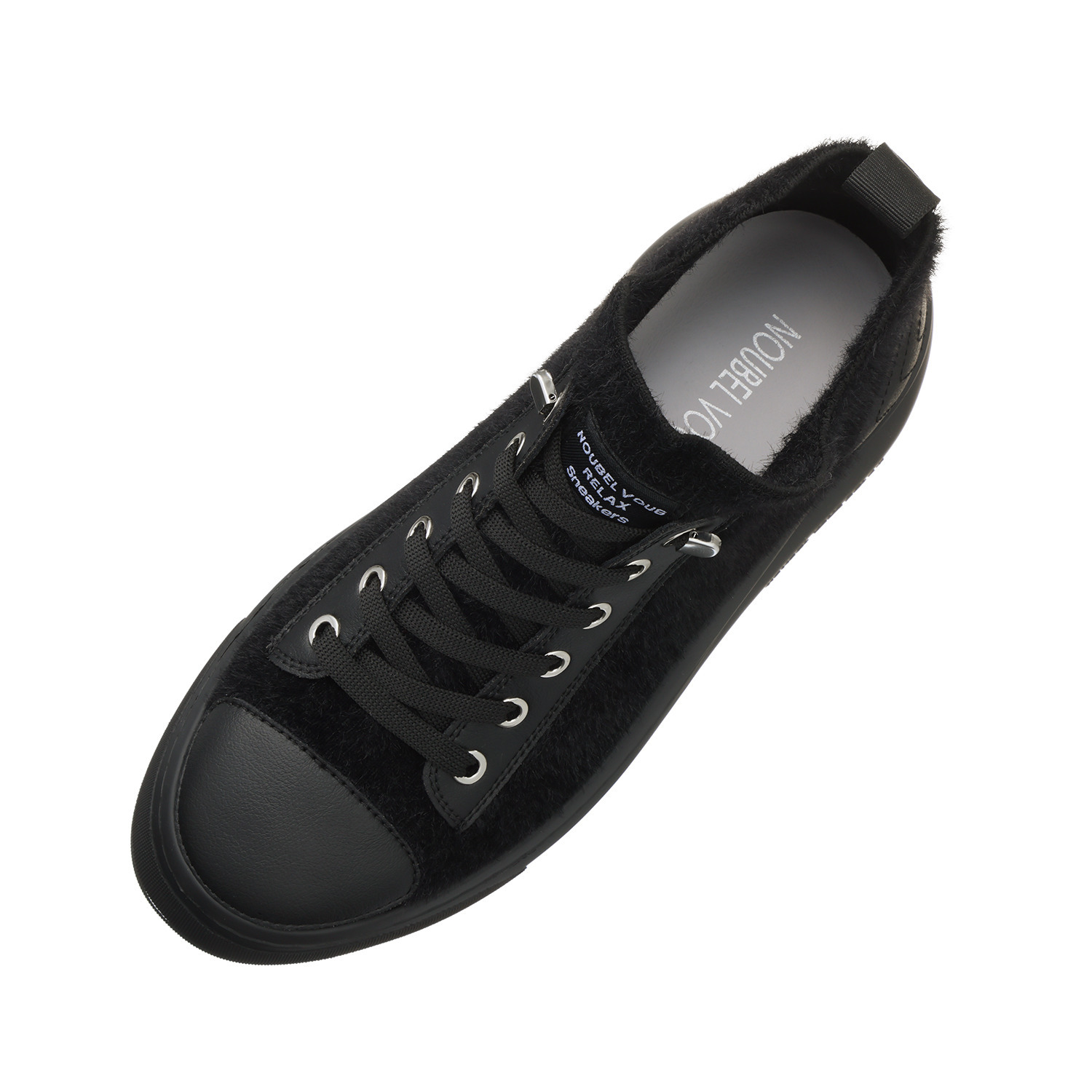 ヌーベルヴォーグ リュクスライン ふわふわモコモコニット＆ 牛革 解かずに履ける 厚底スニーカーブーツ