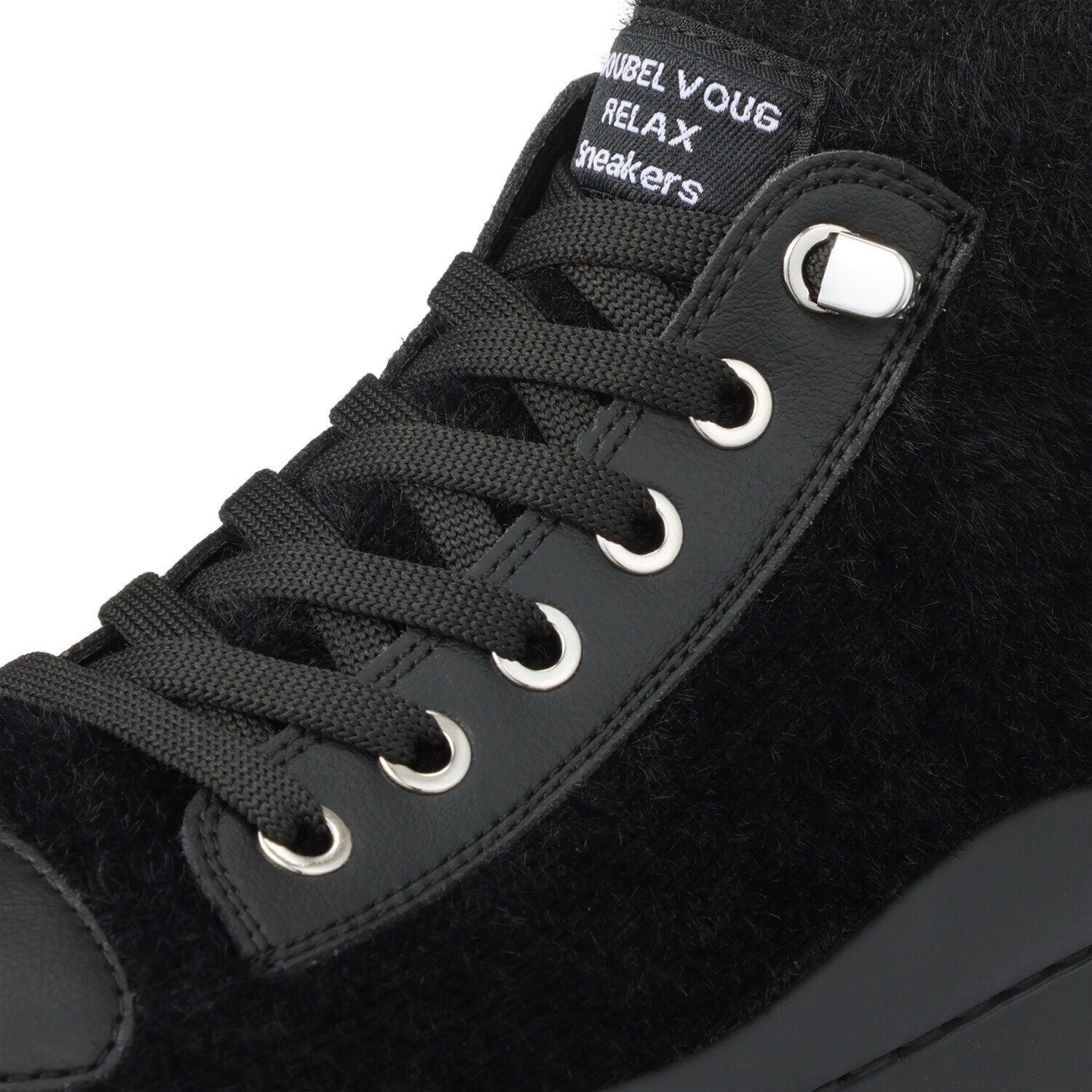 ヌーベルヴォーグ リュクスライン ふわふわモコモコニット＆ 牛革 解かずに履ける 厚底スニーカーブーツ