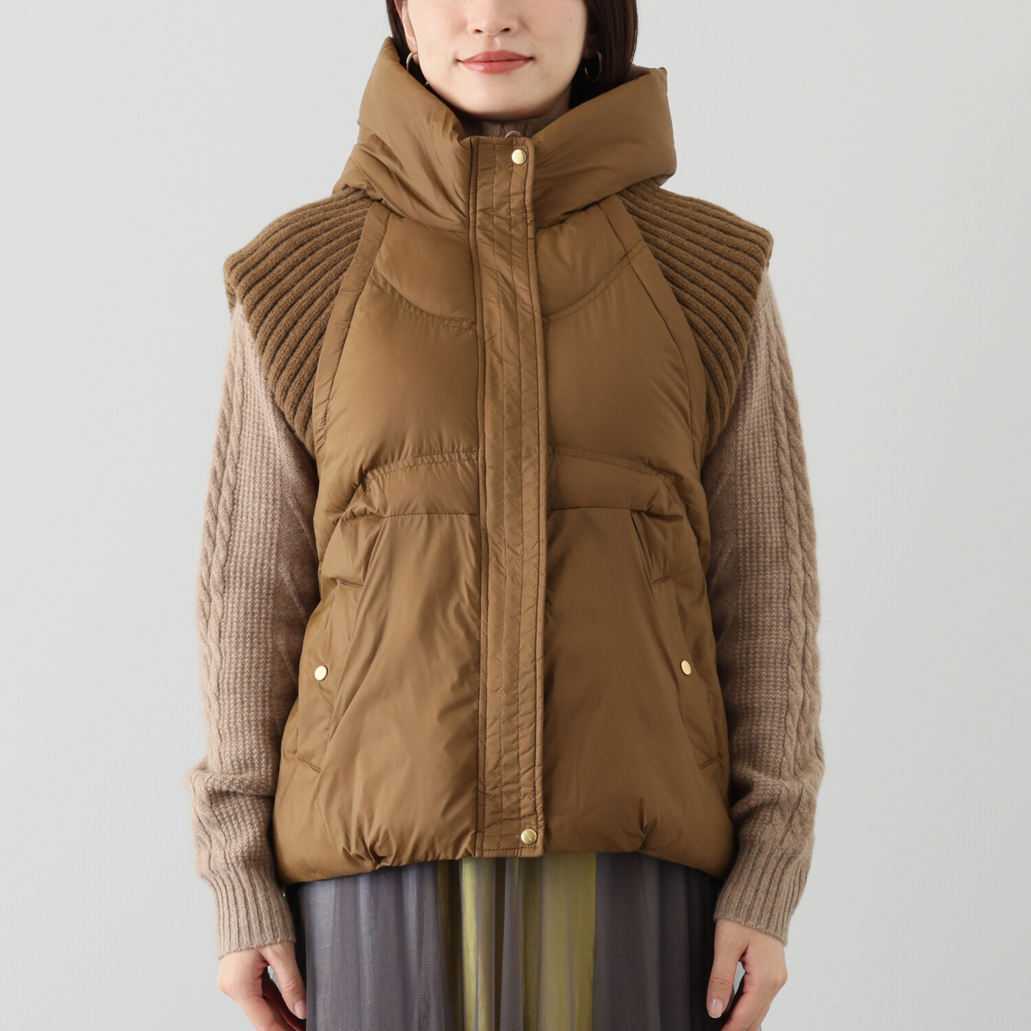 アンリック　オー　ブルー ファイバーダウン ニット切替デザイン フーディーベスト