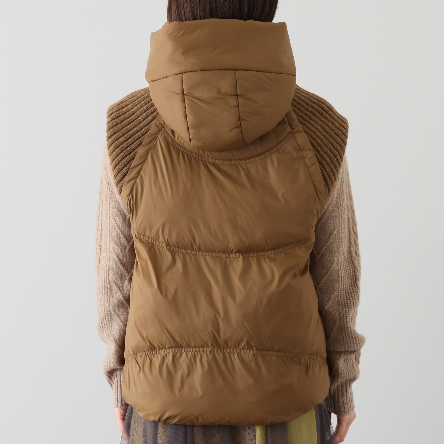 アンリック　オー　ブルー ファイバーダウン ニット切替デザイン フーディーベスト