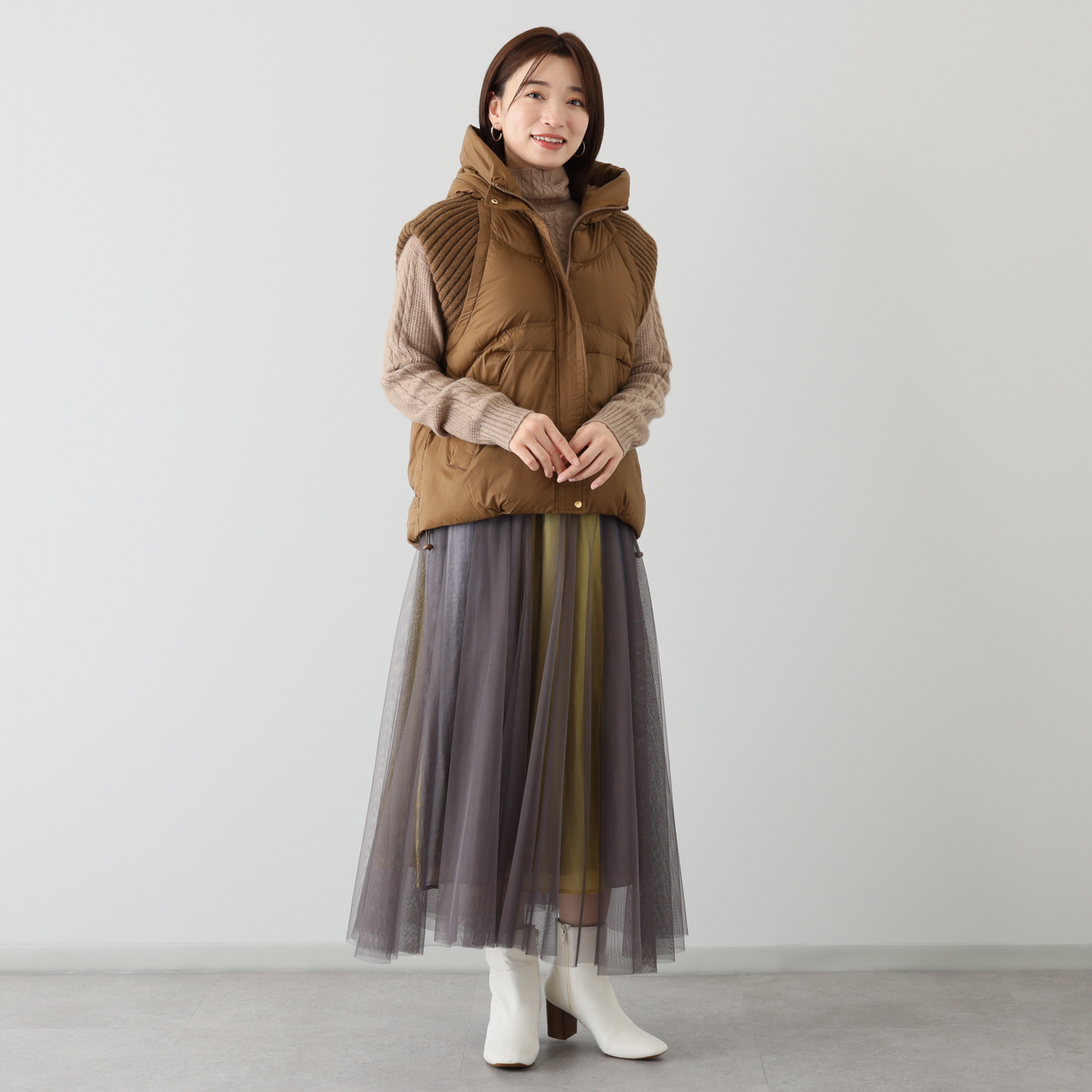 アンリック　オー　ブルー ファイバーダウン ニット切替デザイン フーディーベスト