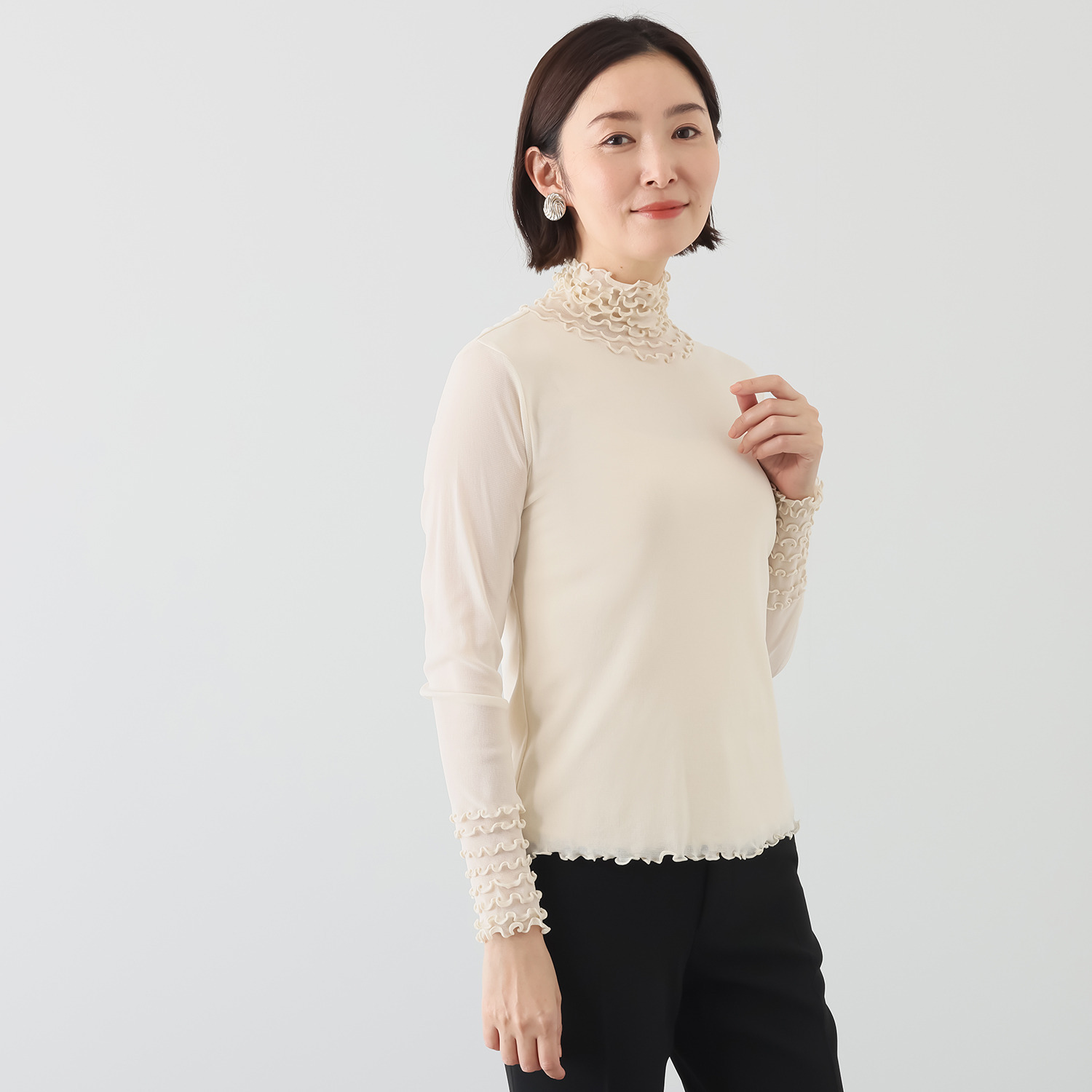 メッシュウィッシュ やわらか！　さらっと！ メッシュ素材！ フローラルネック プルオーバー