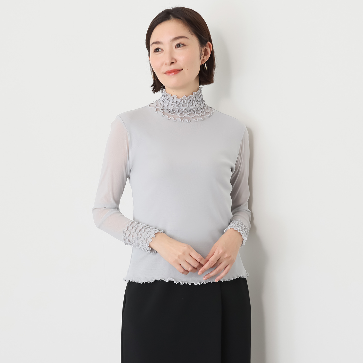 メッシュウィッシュ やわらか！　さらっと！ メッシュ素材！ フローラルネック プルオーバー