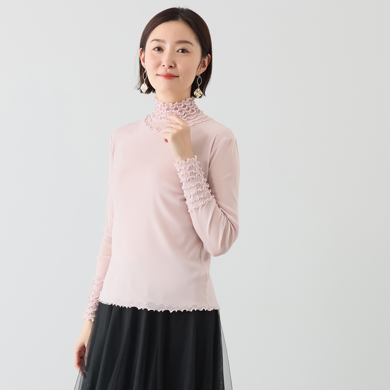 メッシュウィッシュ やわらか！　さらっと！ メッシュ素材！ フローラルネック プルオーバー