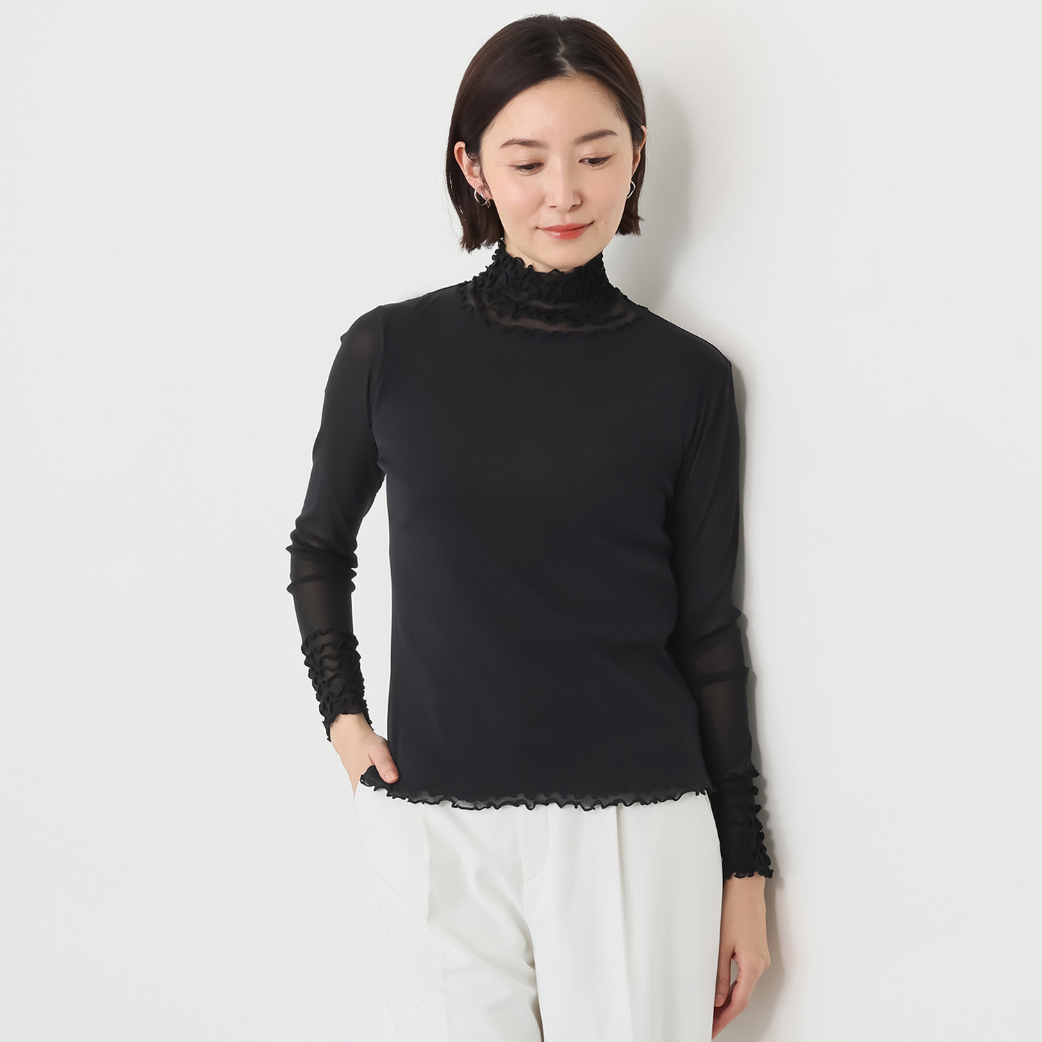 メッシュウィッシュ やわらか！　さらっと！ メッシュ素材！ フローラルネック プルオーバー