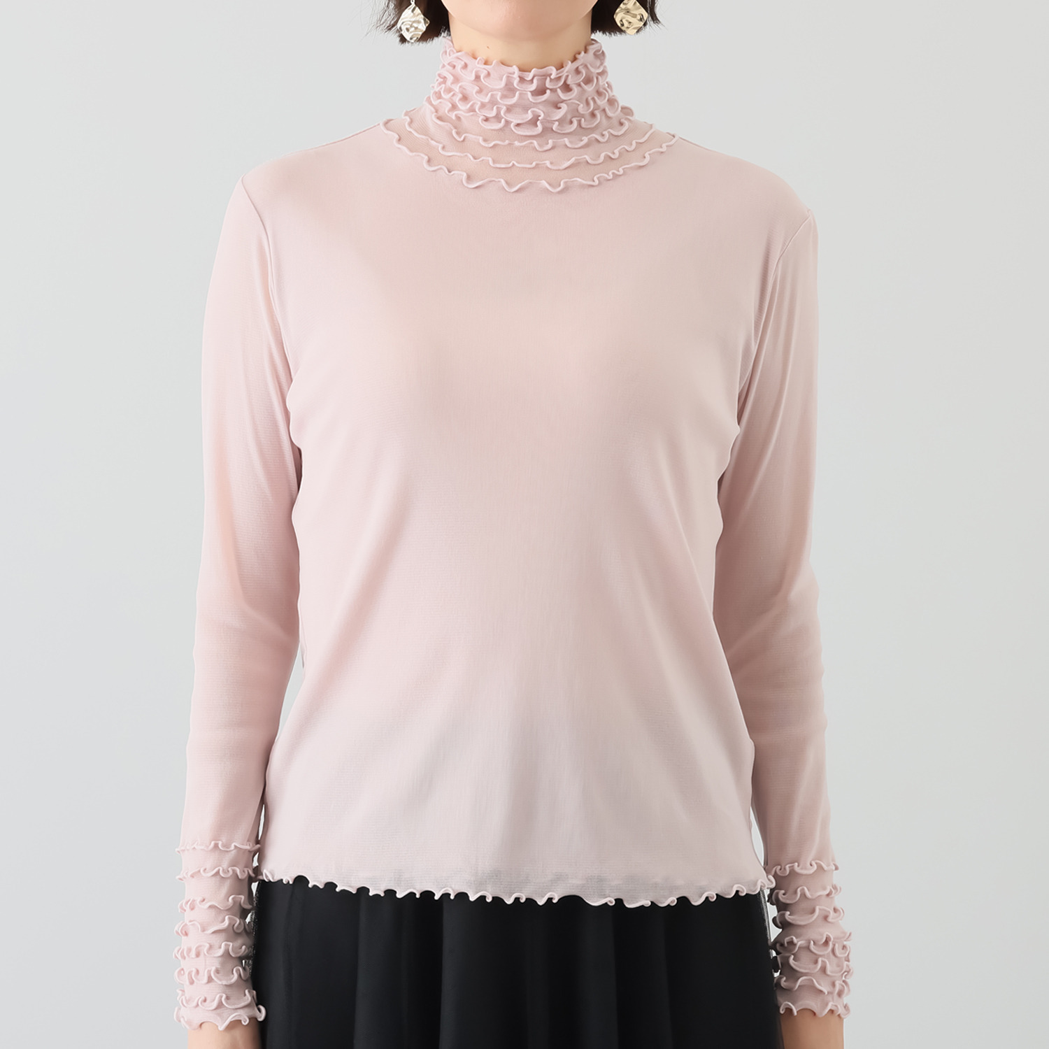 メッシュウィッシュ やわらか！　さらっと！ メッシュ素材！ フローラルネック プルオーバー