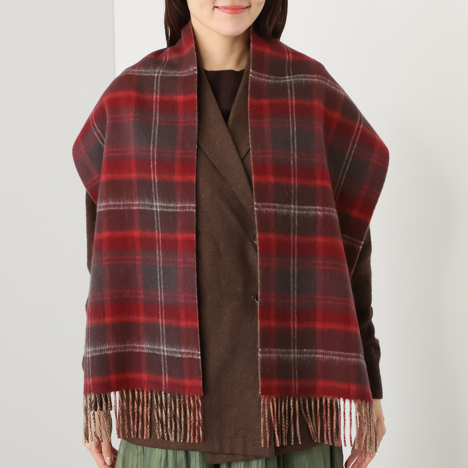 アクアスキュータム ウール１００％ ダブルフェイス チェックマフラー