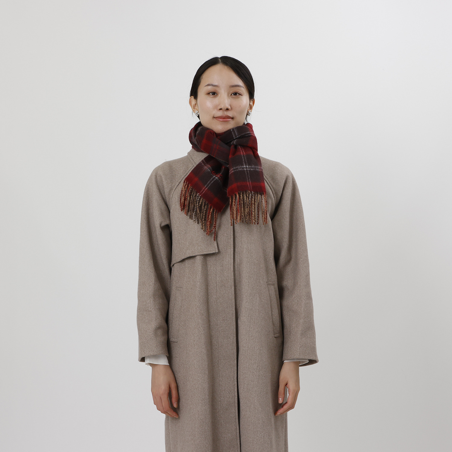 アクアスキュータム ウール１００％ ダブルフェイス チェックマフラー