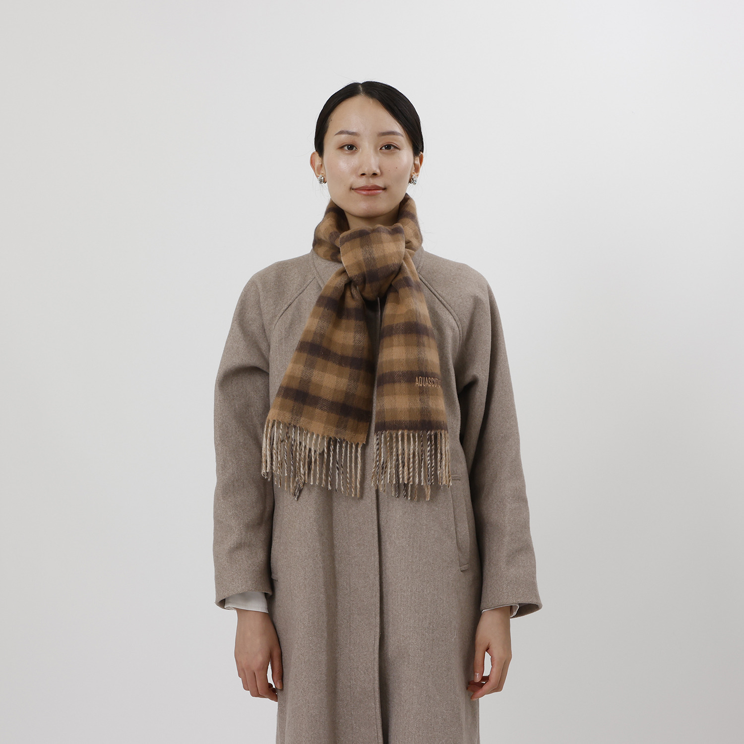 アクアスキュータム ウール１００％ ダブルフェイス チェックマフラー
