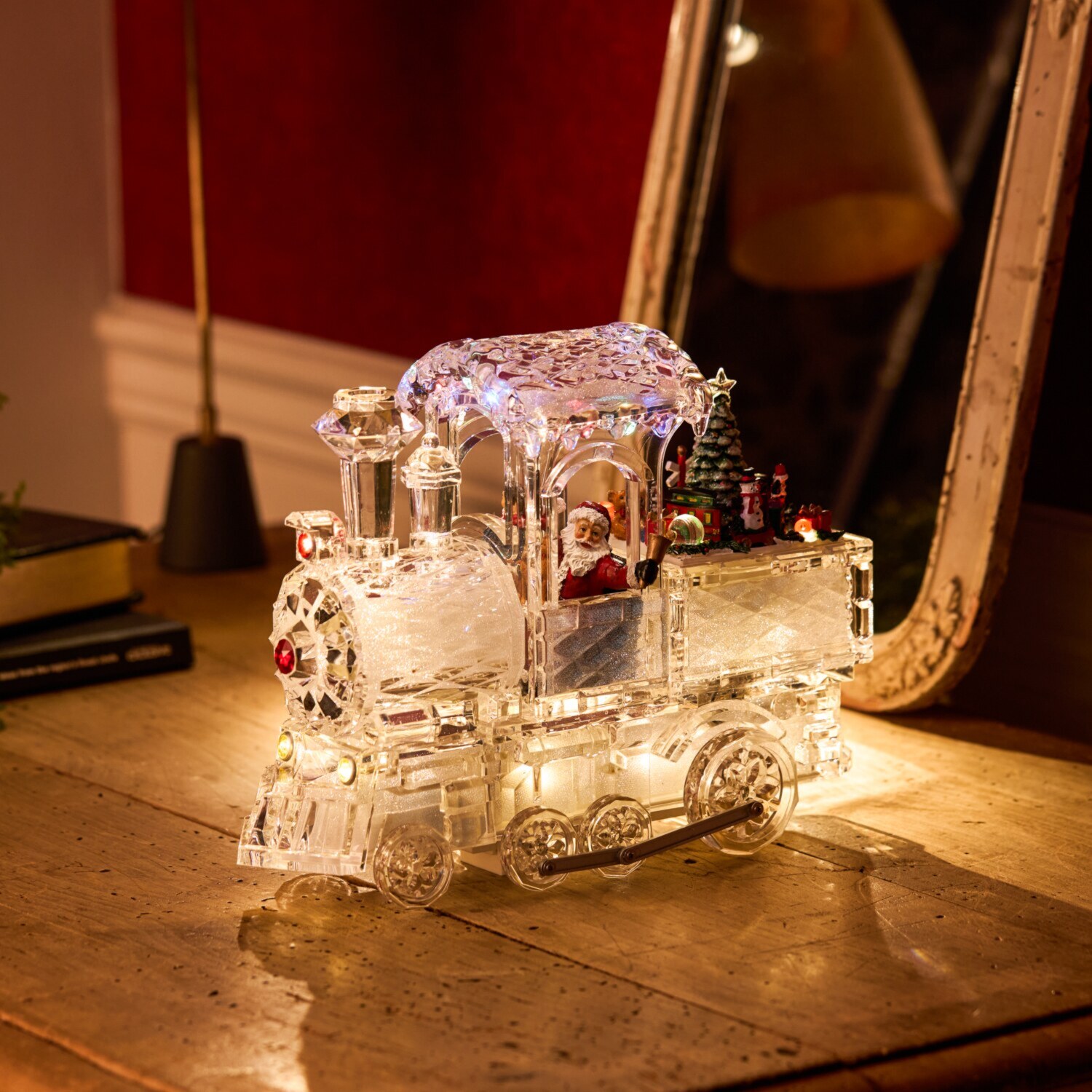 氷のような透明感！ アクリルサンタトレイン ライトスタンド