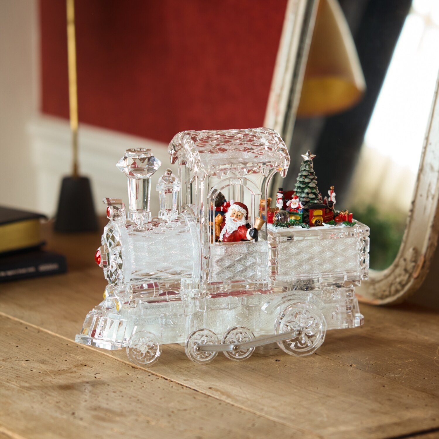 氷のような透明感！ アクリルサンタトレイン ライトスタンド