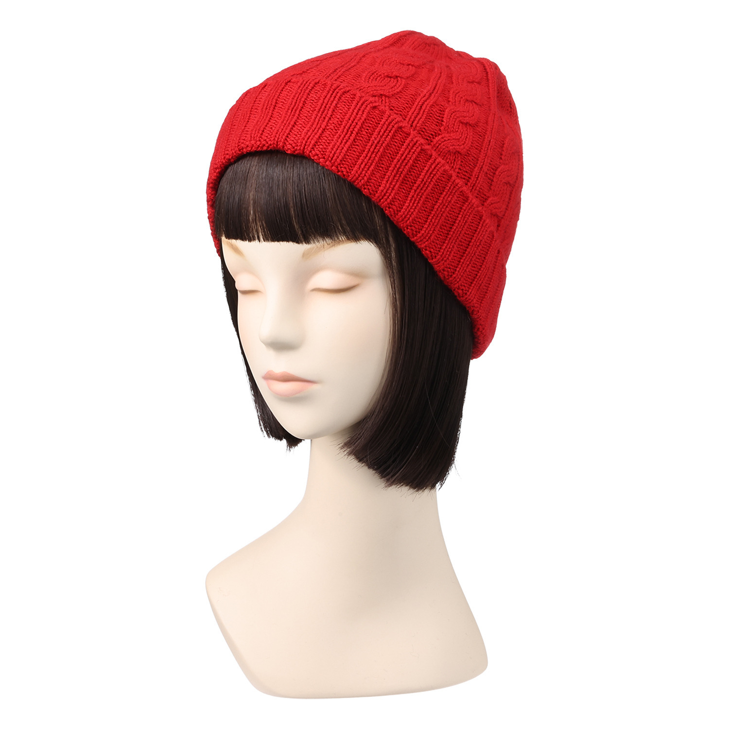 カシミコ ウールカシミヤ ケーブル柄 ニット帽