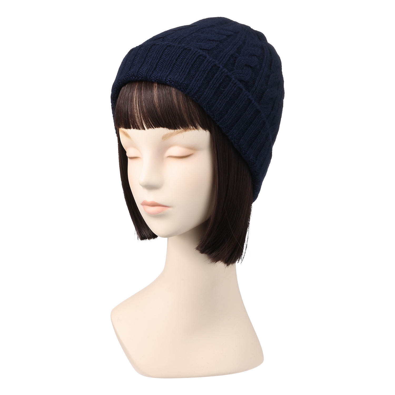 カシミコ ウールカシミヤ ケーブル柄 ニット帽