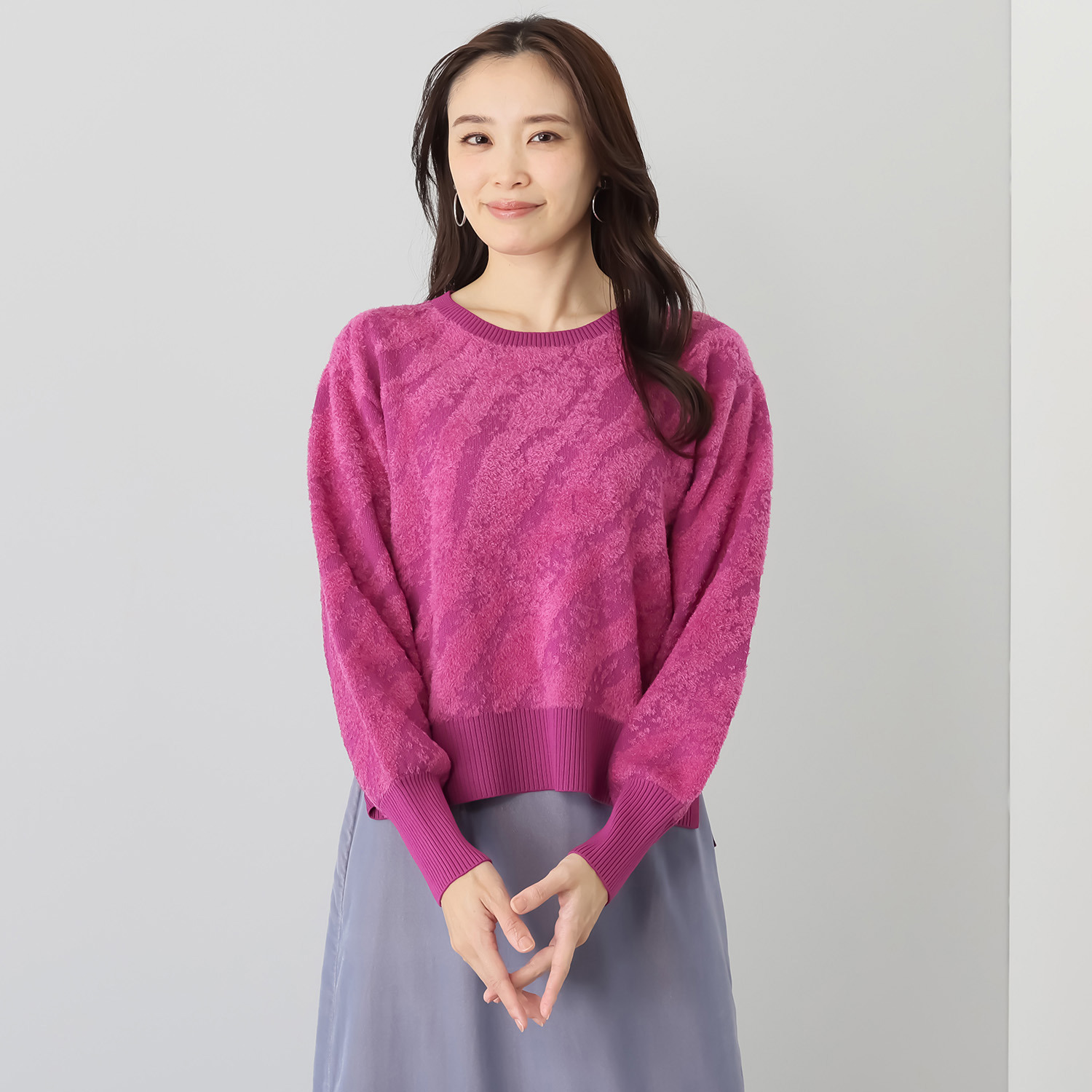 ミューリエ ゼブラ柄 ジャガードニット もっちりとした 大人のトレーナー