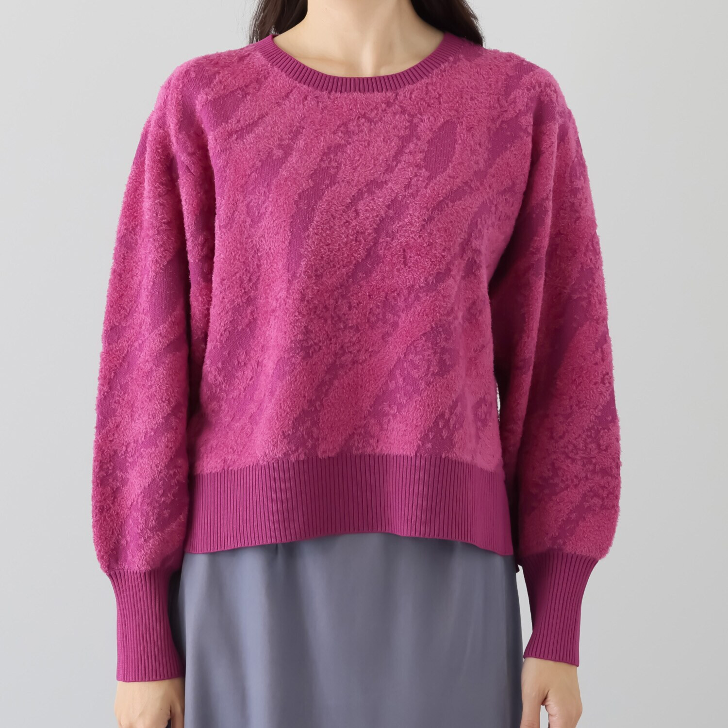 ミューリエ ゼブラ柄 ジャガードニット もっちりとした 大人のトレーナー