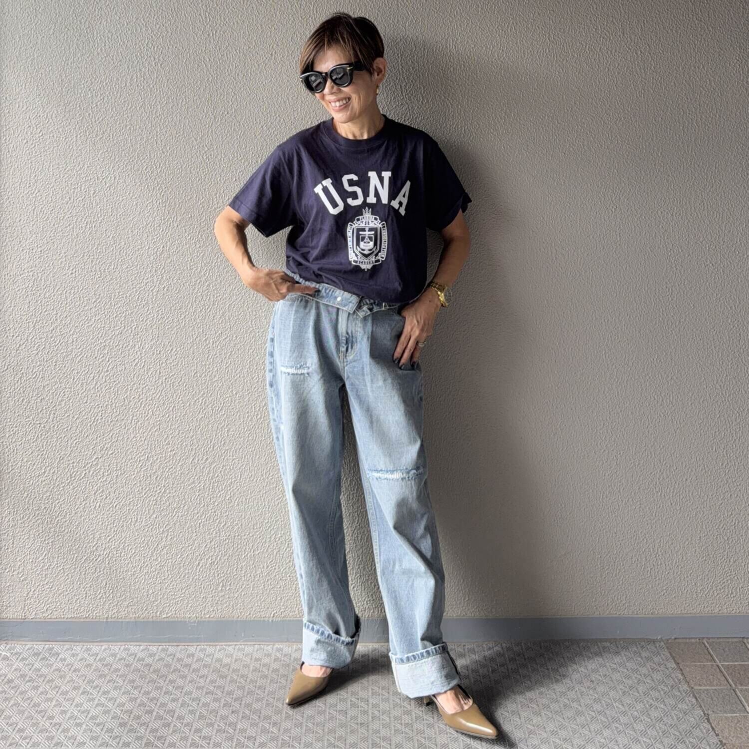 ラソエヌサーティスリー ディグリーズ ヴィンテージライク ストレートデニムパンツ