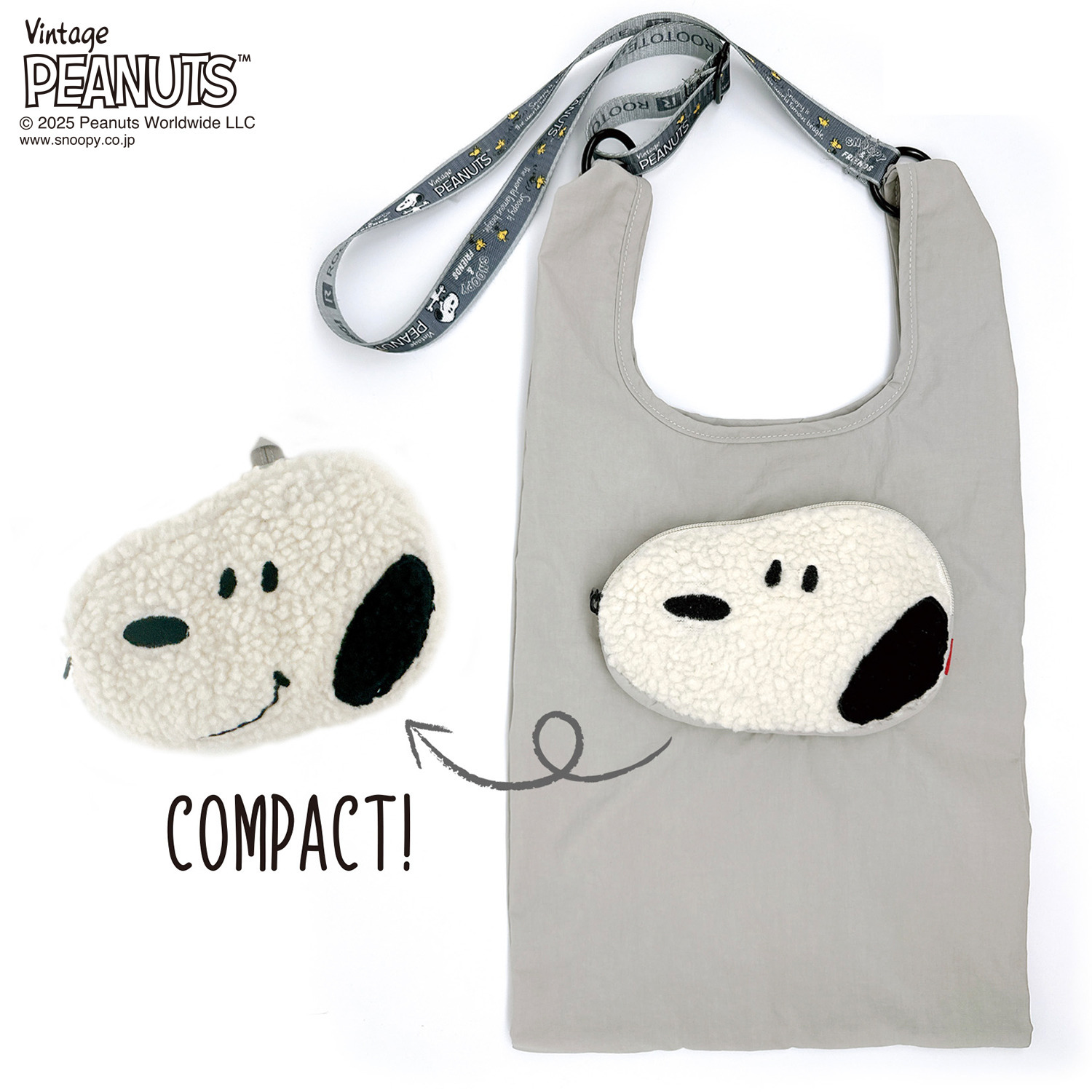 ルートート スヌーピーの ふたつの表情が楽しめる！ 収納可能な ショッパーバッグ