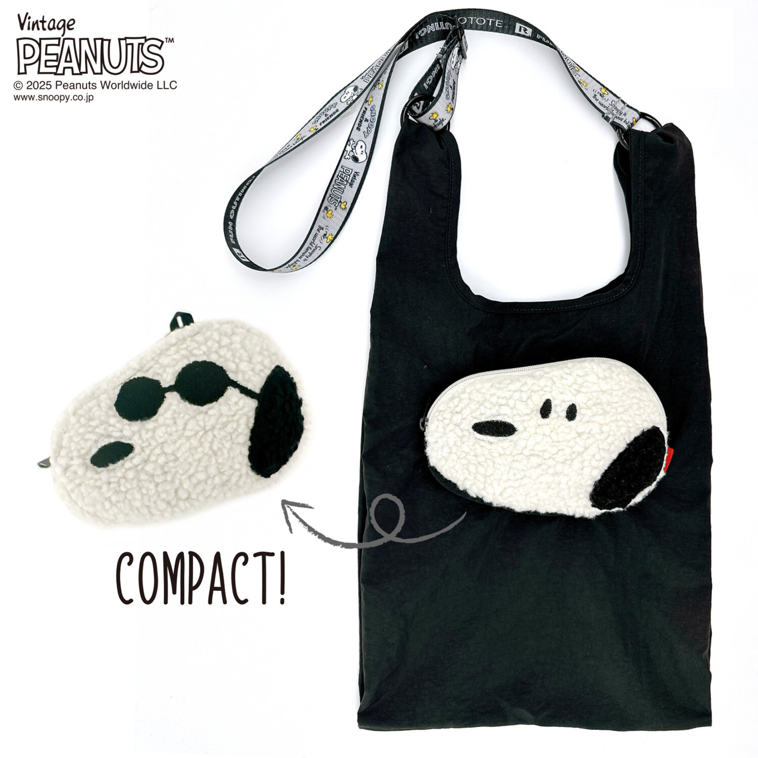 ルートート スヌーピーの ふたつの表情が楽しめる！ 収納可能な ショッパーバッグ