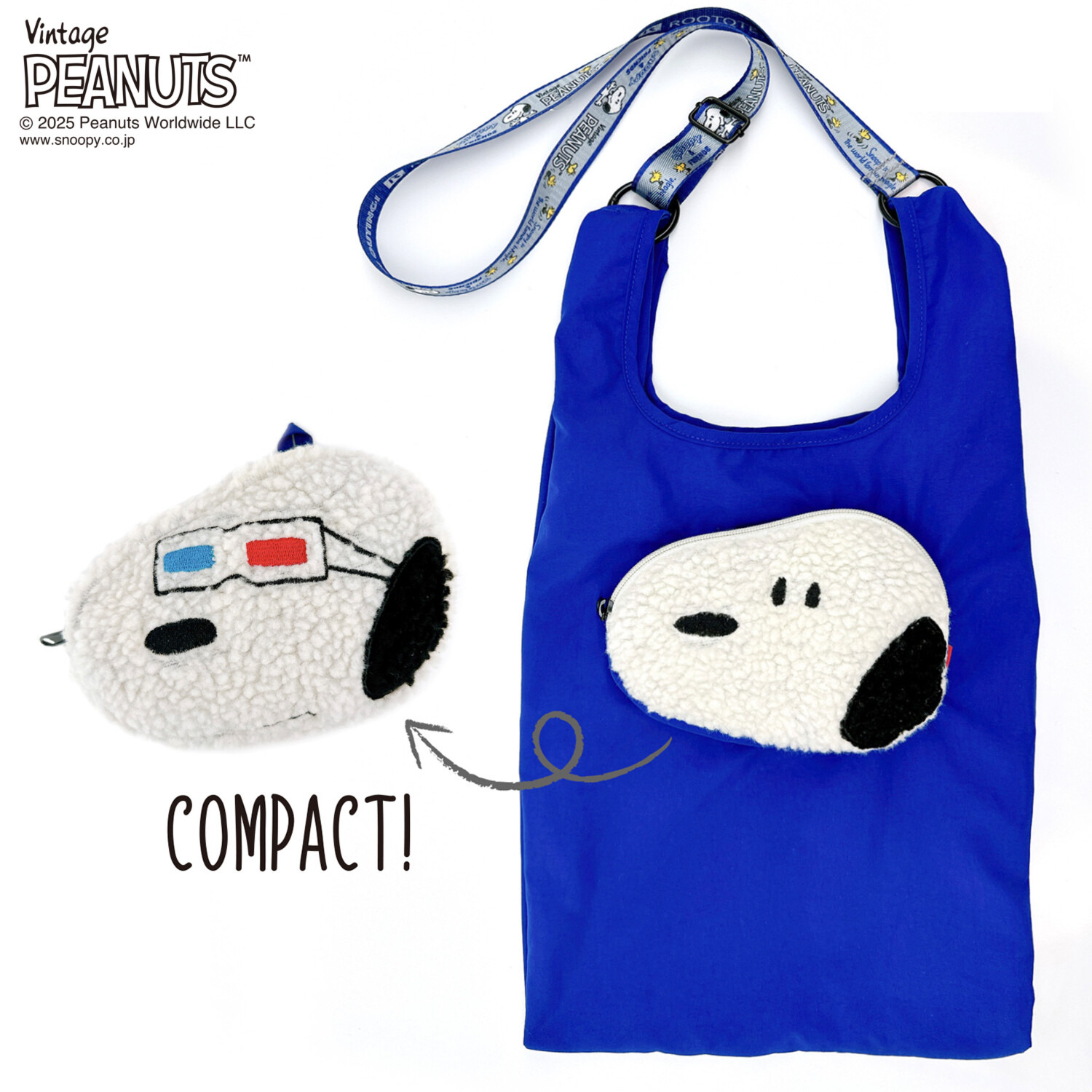 ルートート スヌーピーの ふたつの表情が楽しめる！ 収納可能な ショッパーバッグ